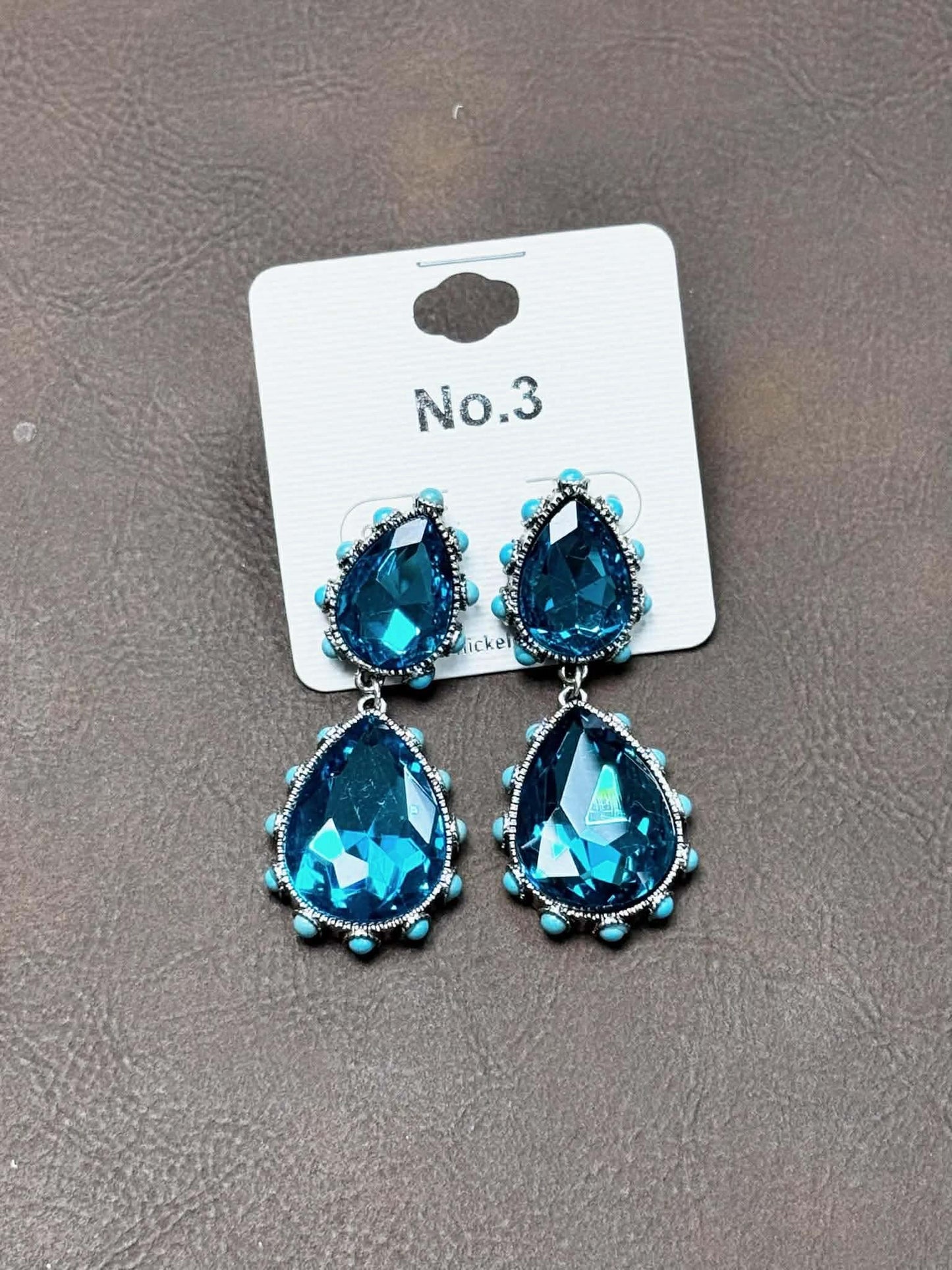 2 TIER TURQUOISE GLASS STONE EARRINGS