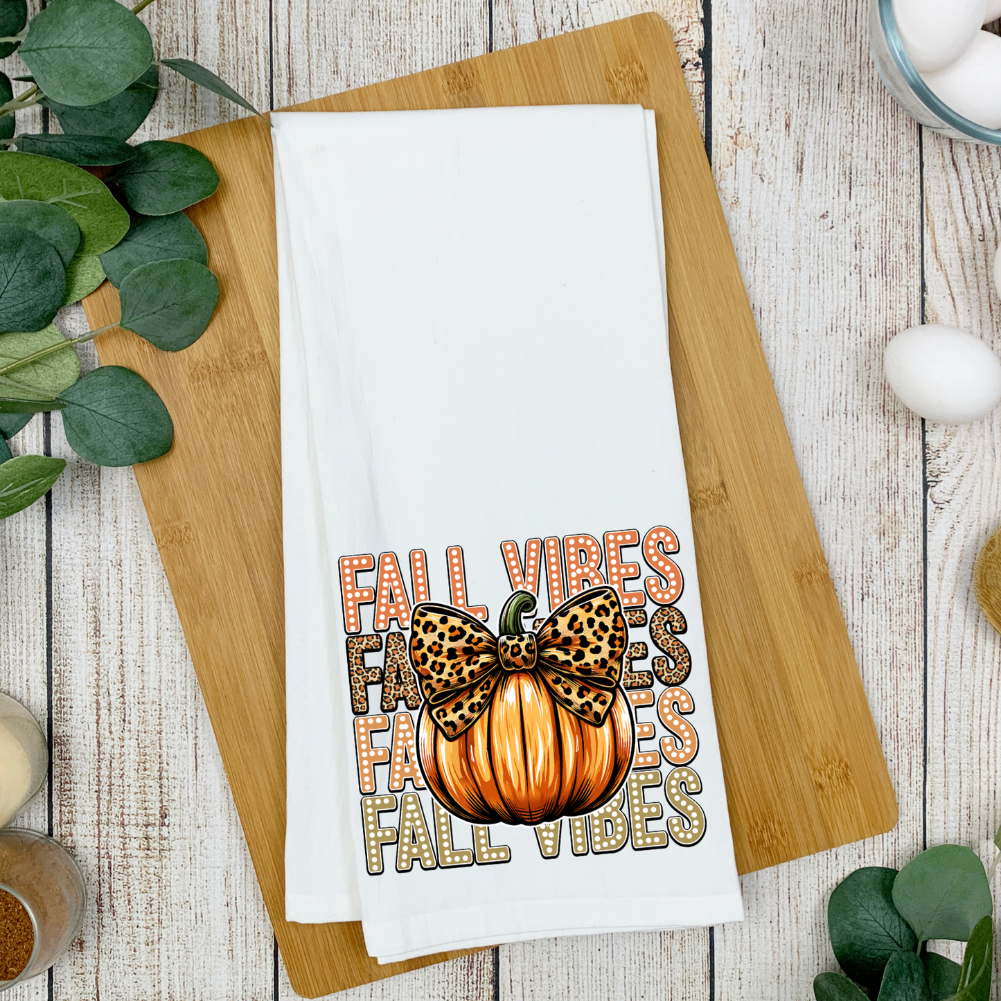 Cheetah Pumpkin Fall Vibes Kitchen Tea Towel