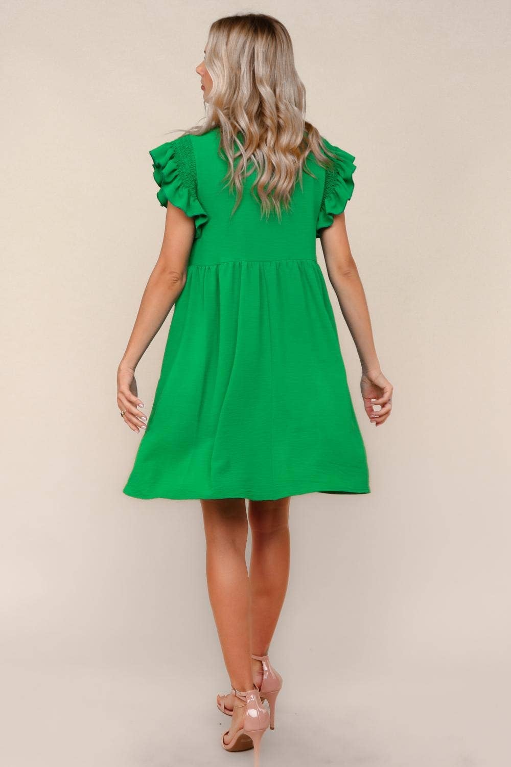 Plus Solid Woven Midi Dress W/ Floral Bow Tie