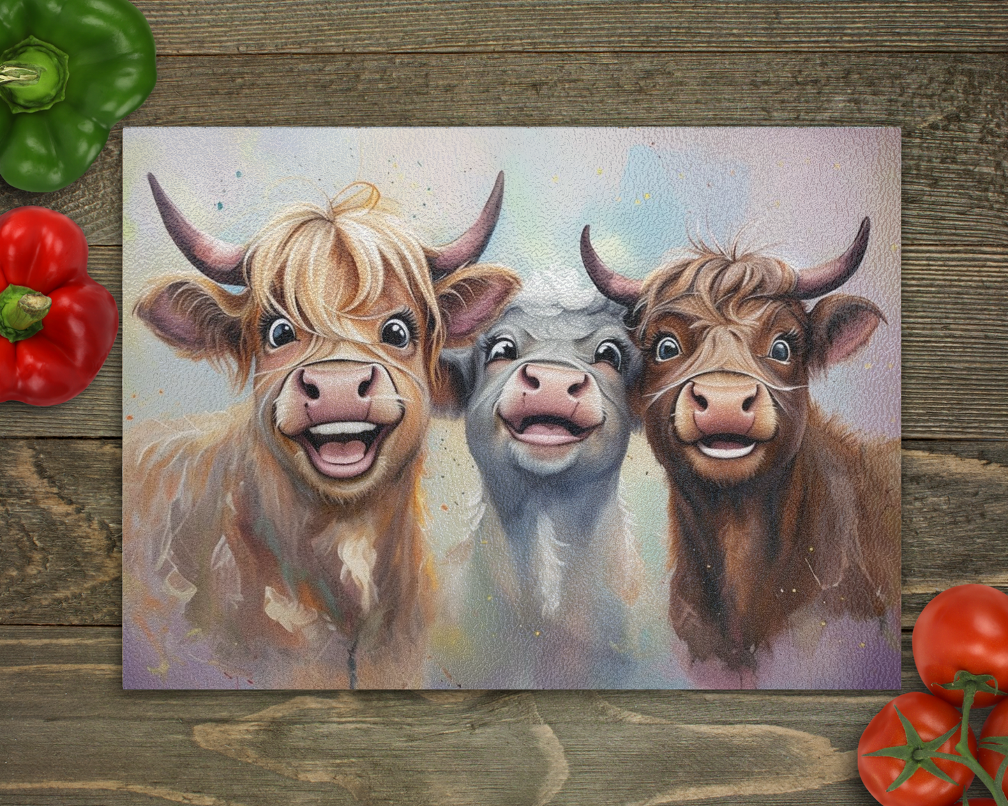 Happy Cow Trio Glass Cutting Board