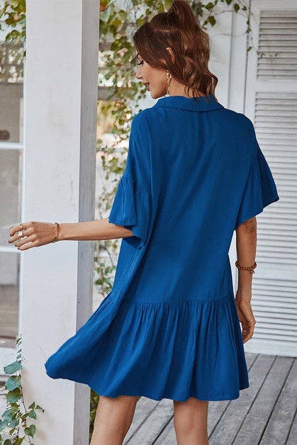 V Neck Solid Tunic Dress