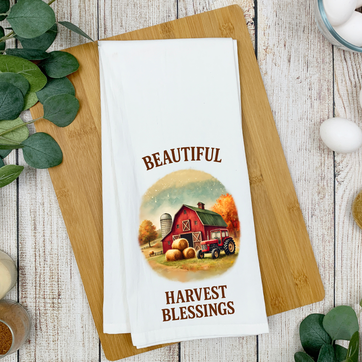 Beautiful Harvest Blessings Tractor Kitchen Tea Towel