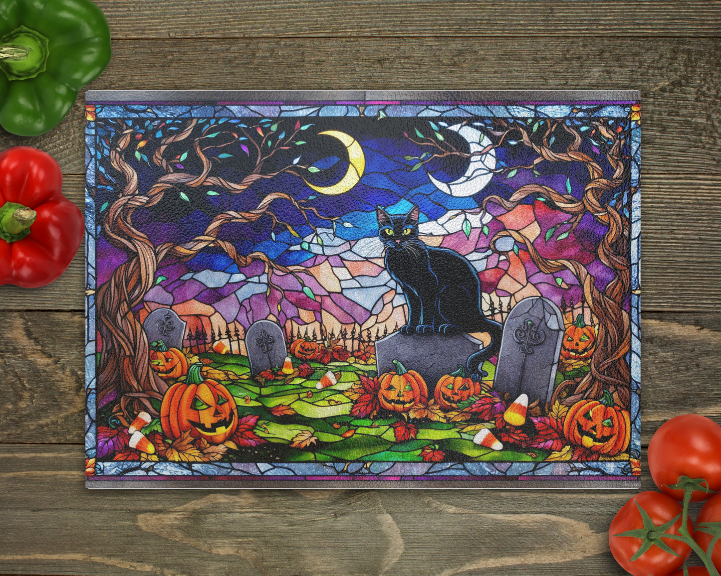 Halloween Cat Glass Cutting Board