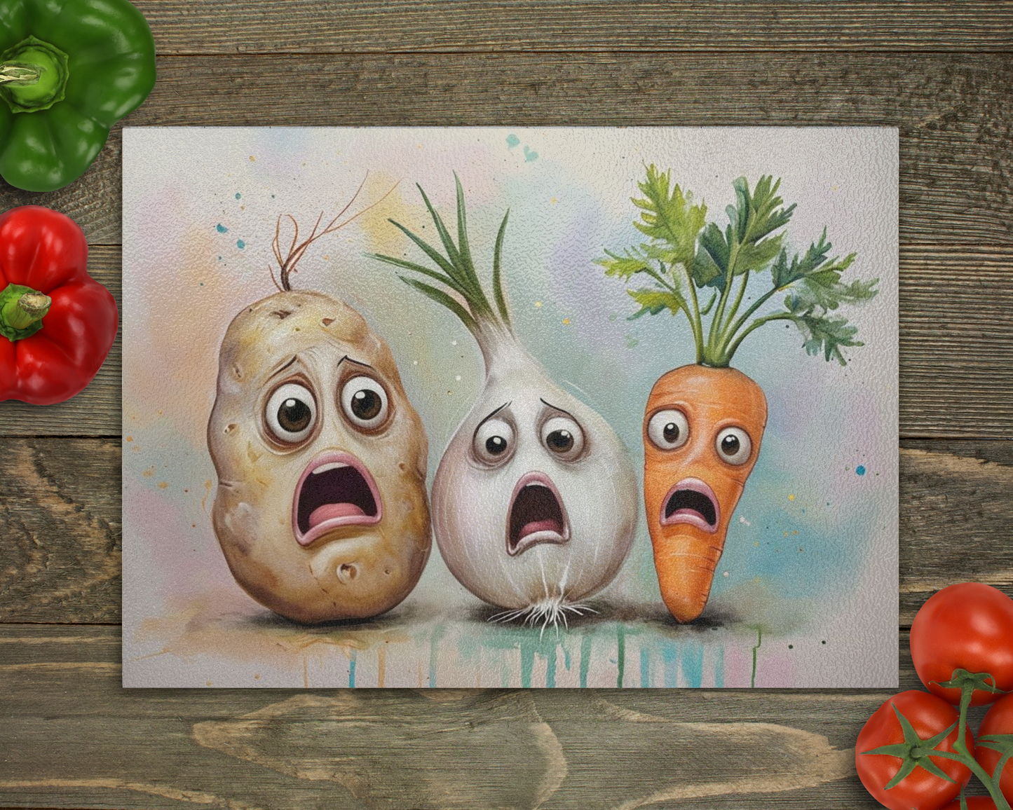 Scared Vegetable Trio Glass Cutting Board
