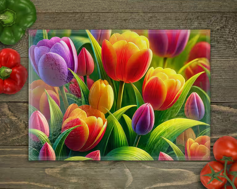 Tulips Glass Cutting Board