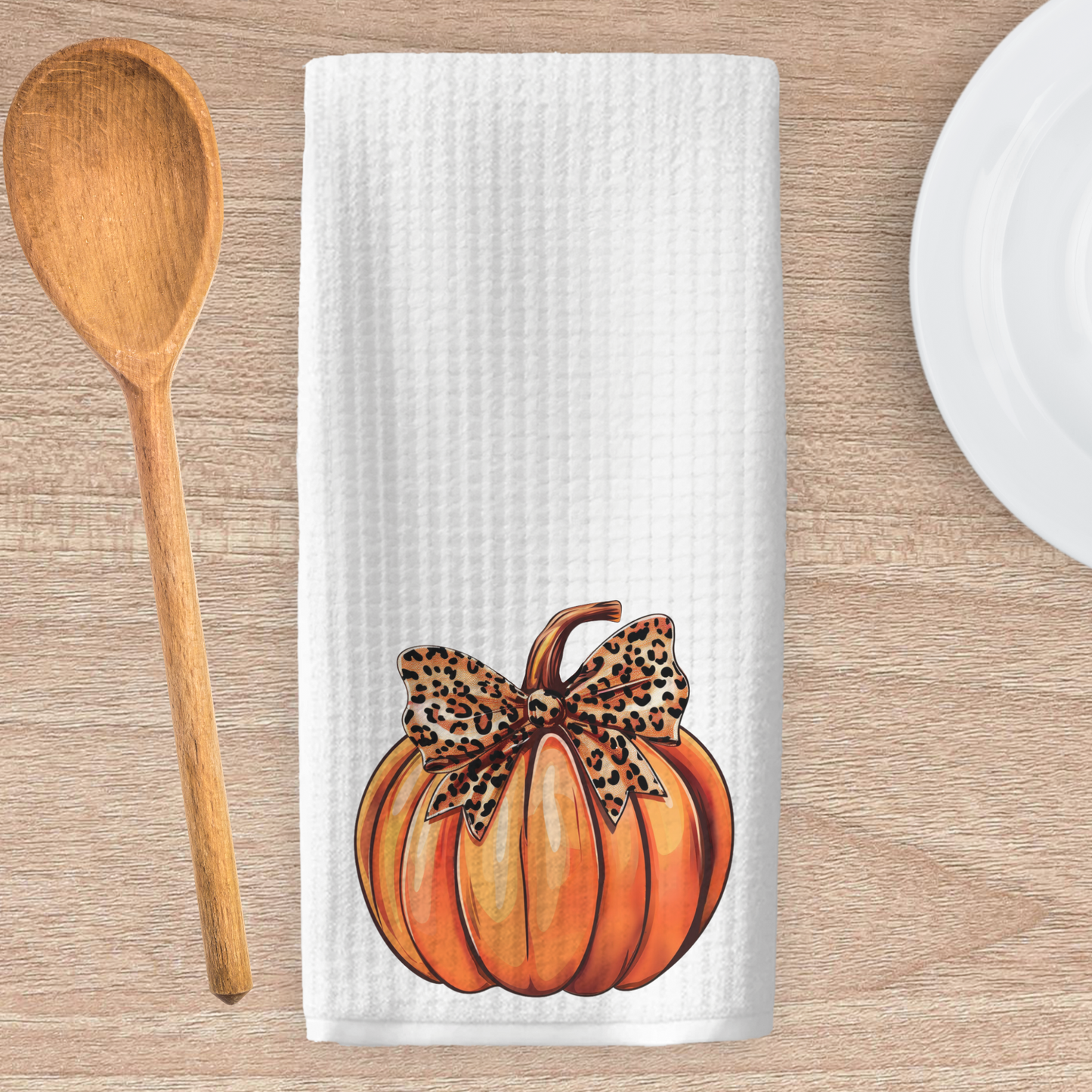 Leopard Bow Pumpkin Kitchen Tea Towel