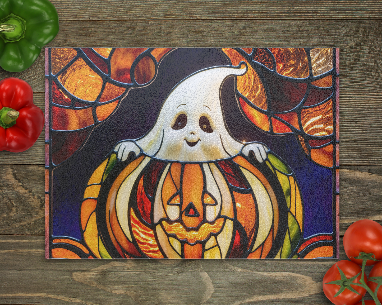 Ghost Jack O Lantern Glass Cutting Board