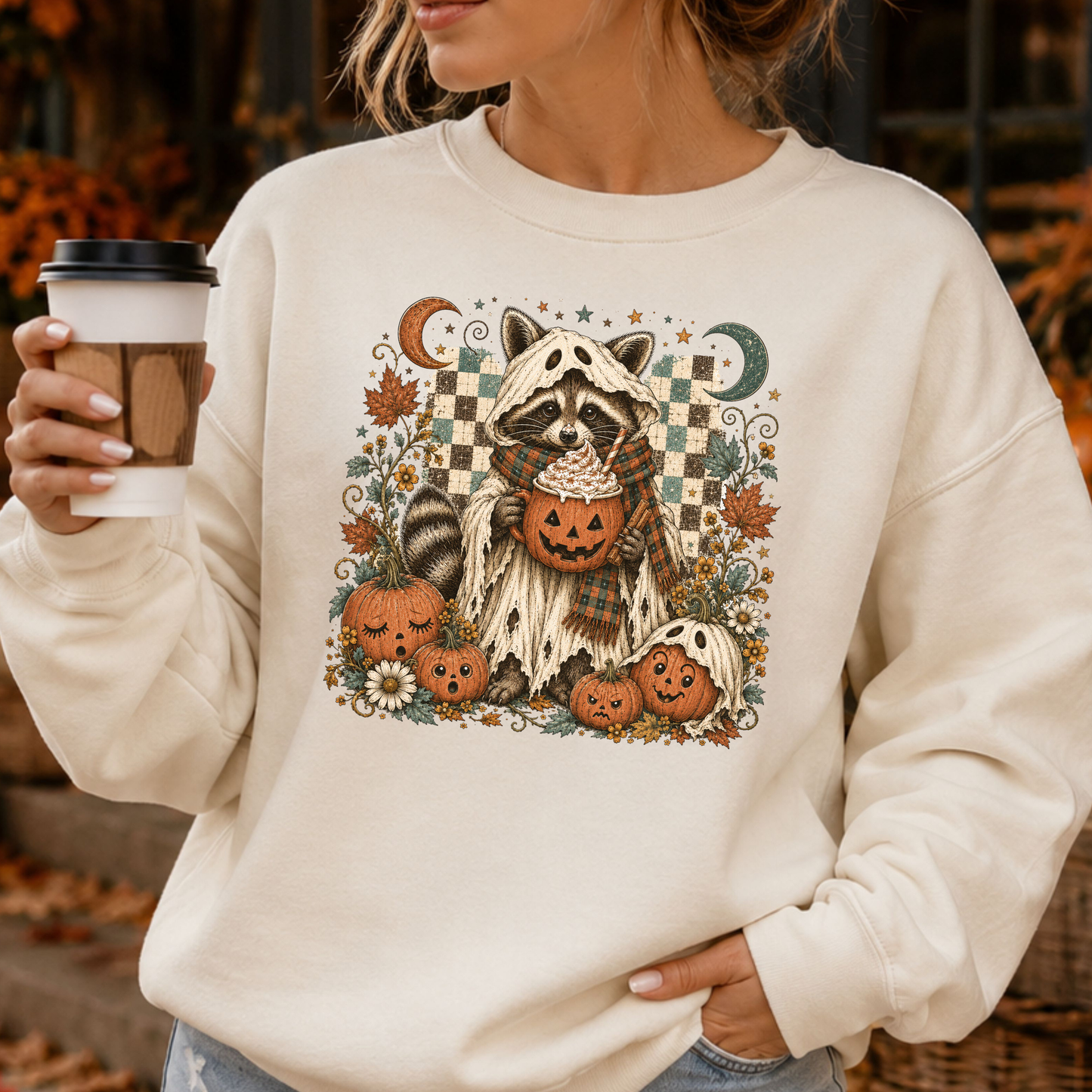 Retro Racoon Ghost Crewneck