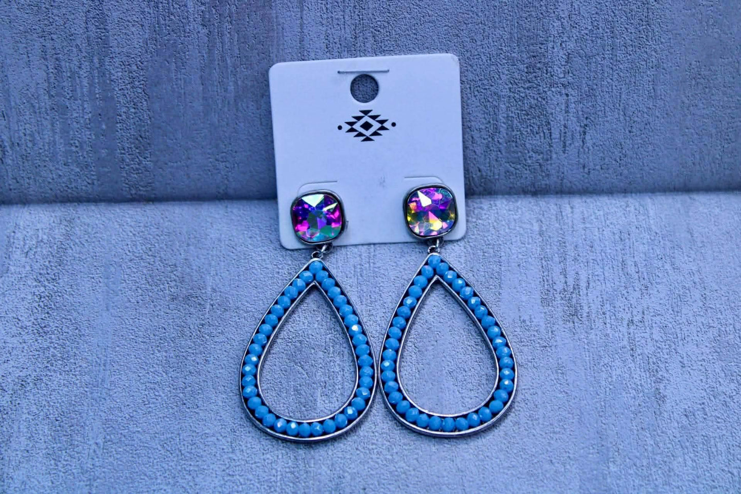 TURQUOISE TEAR DROPS WITH AB STONE