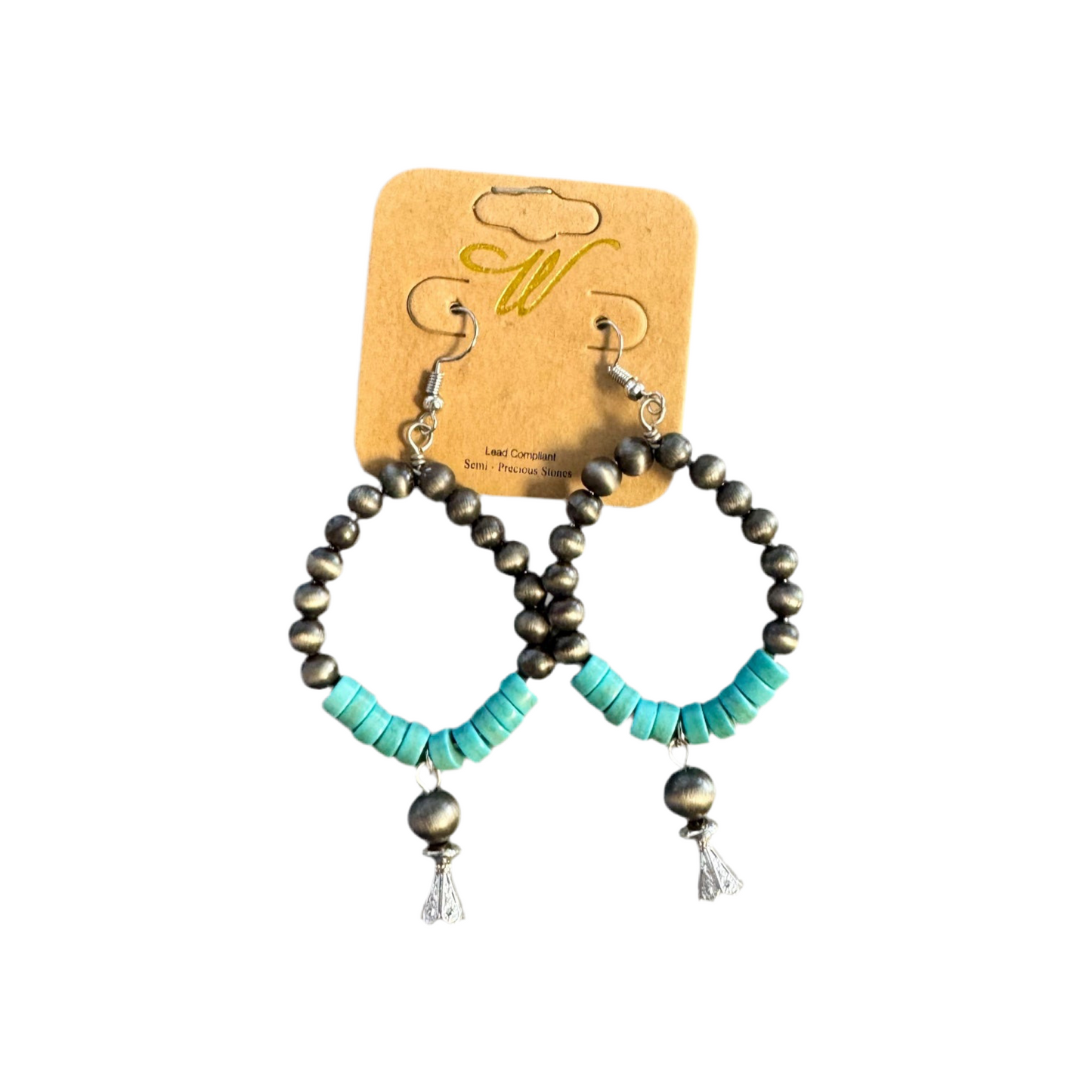 TURQUOISE AND NAVAJO BEAD EARRING WITH MUSHROOM