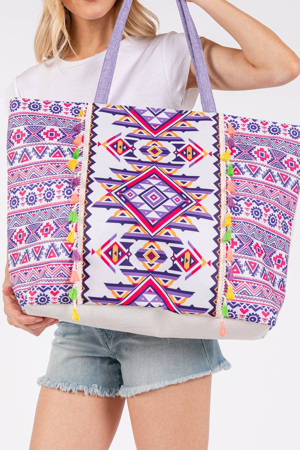 MB0300 Aztec Print Tassel Tote Bag
