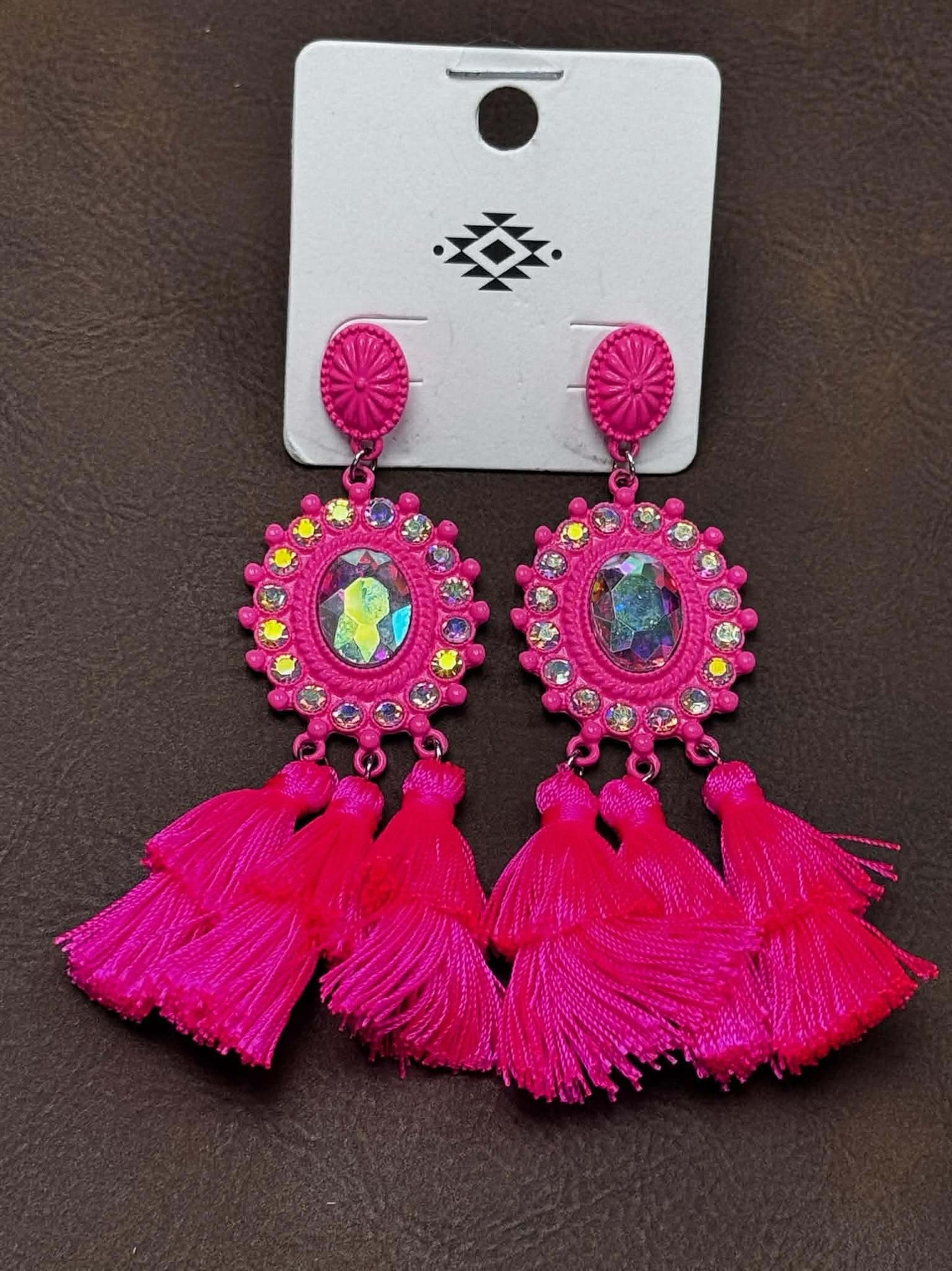 3 TIER AB STONES AND FRINGE EARRINGS