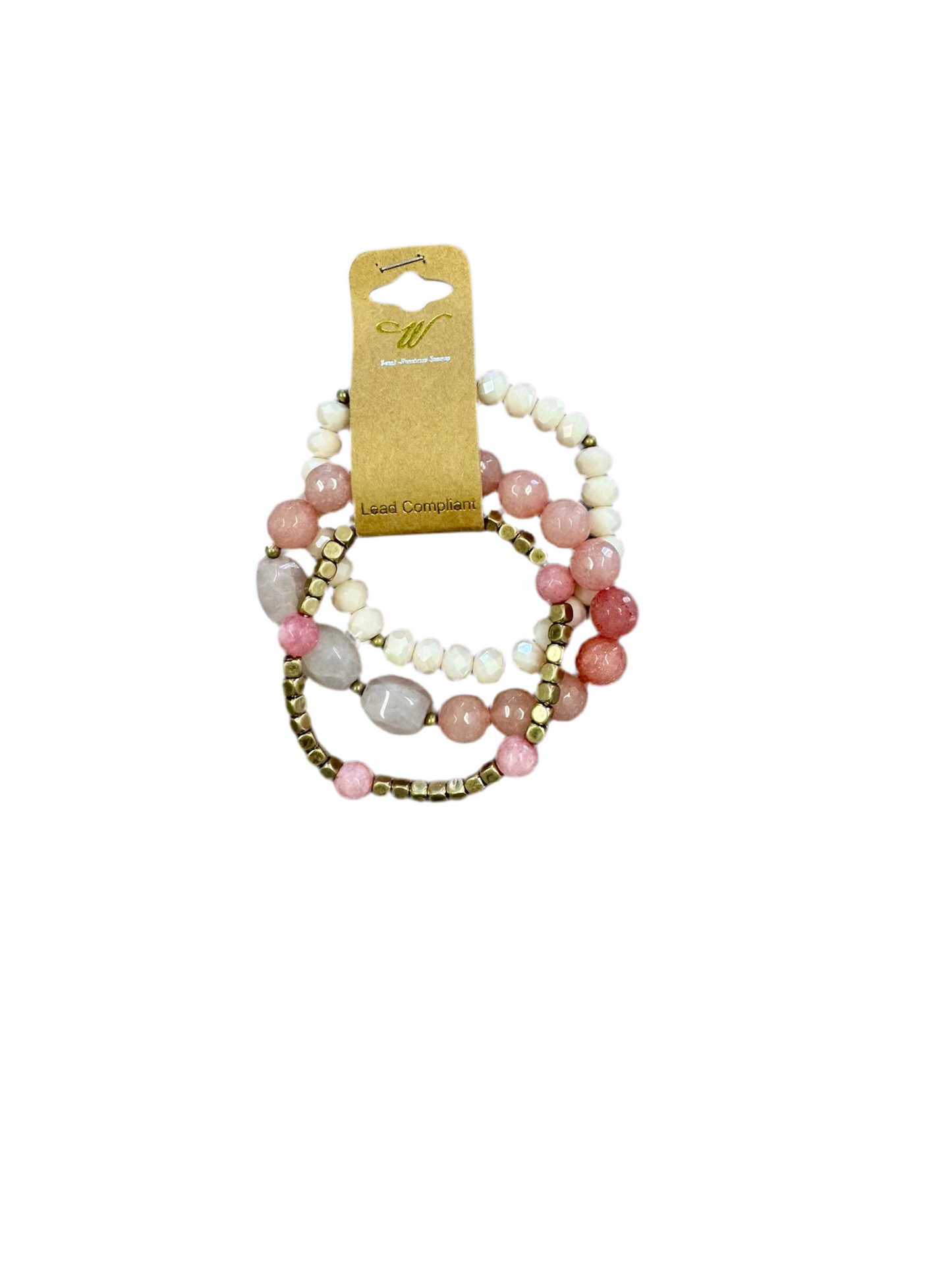3 PIECE PINK AND GOLD BRACELET STACK
