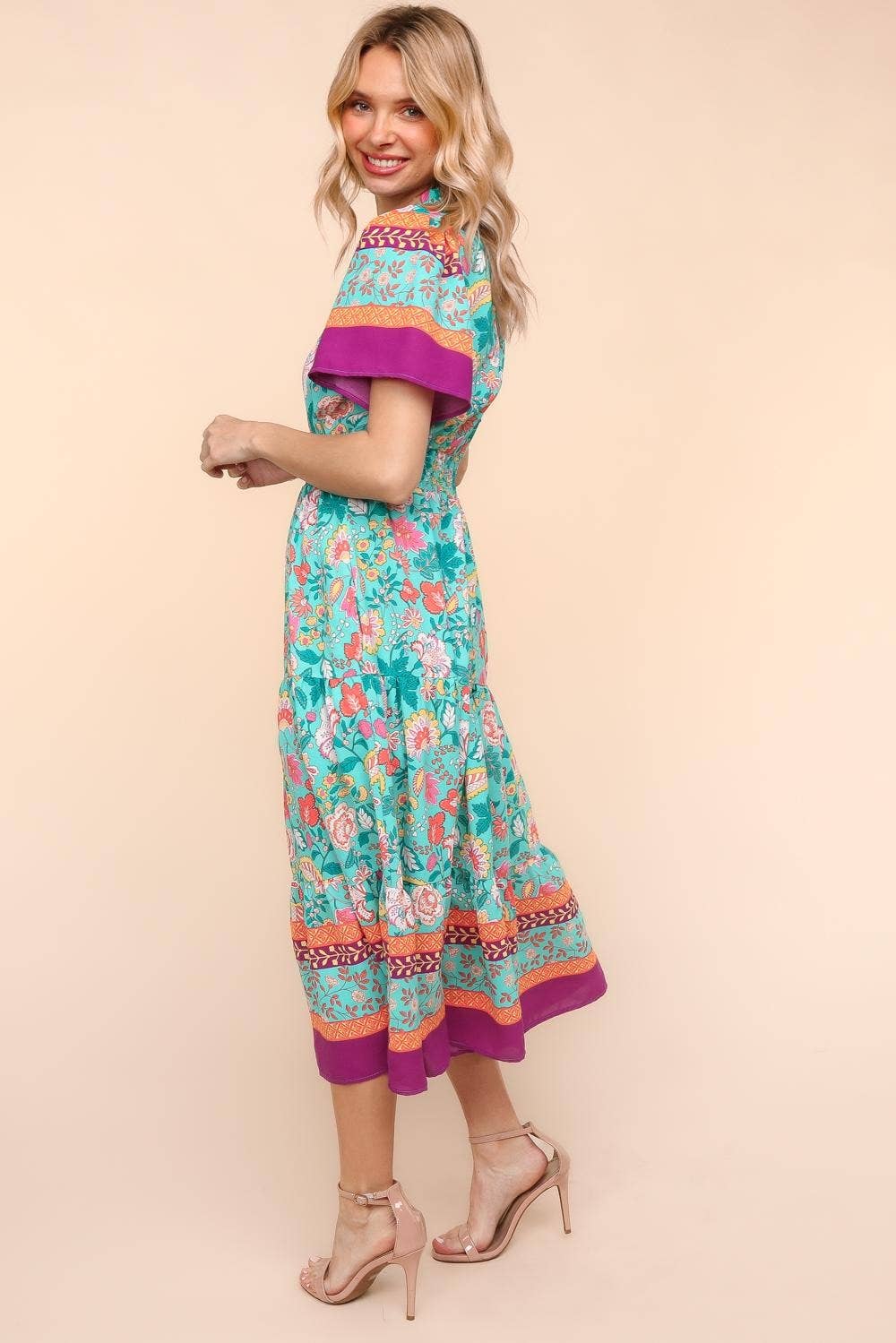 Max Floral Border Print Dress W/side Pockets