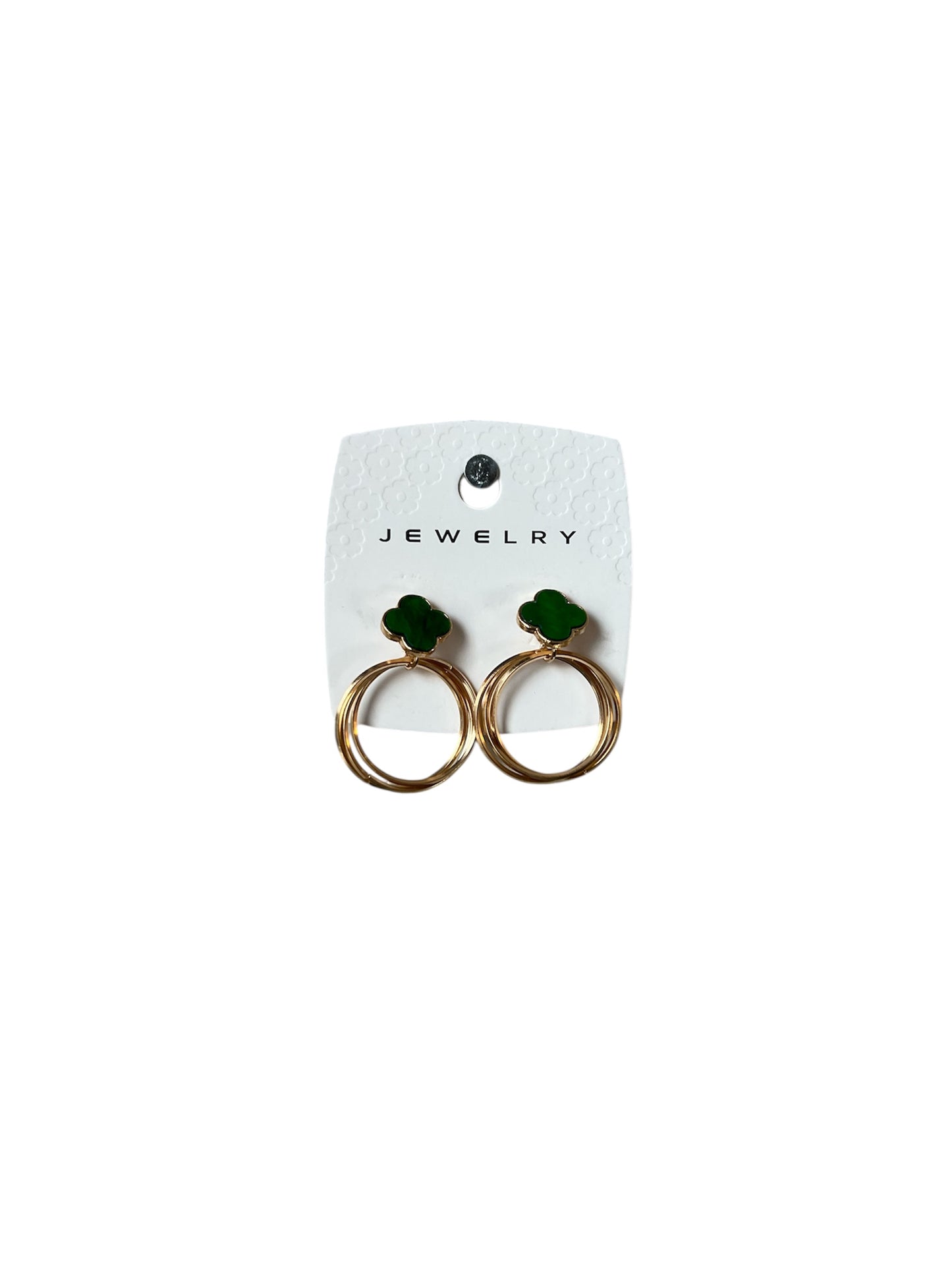 GOLD RING GREEN FLOWER EARRINGS