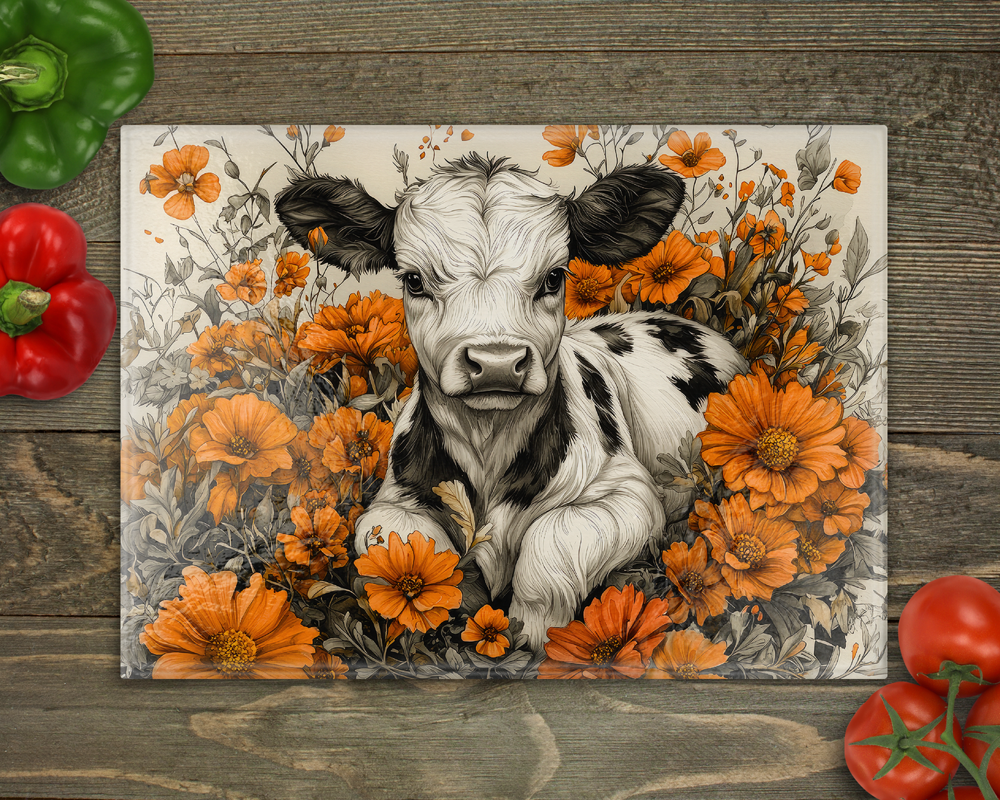 Baby Dairy Cow Glass Cutting Board