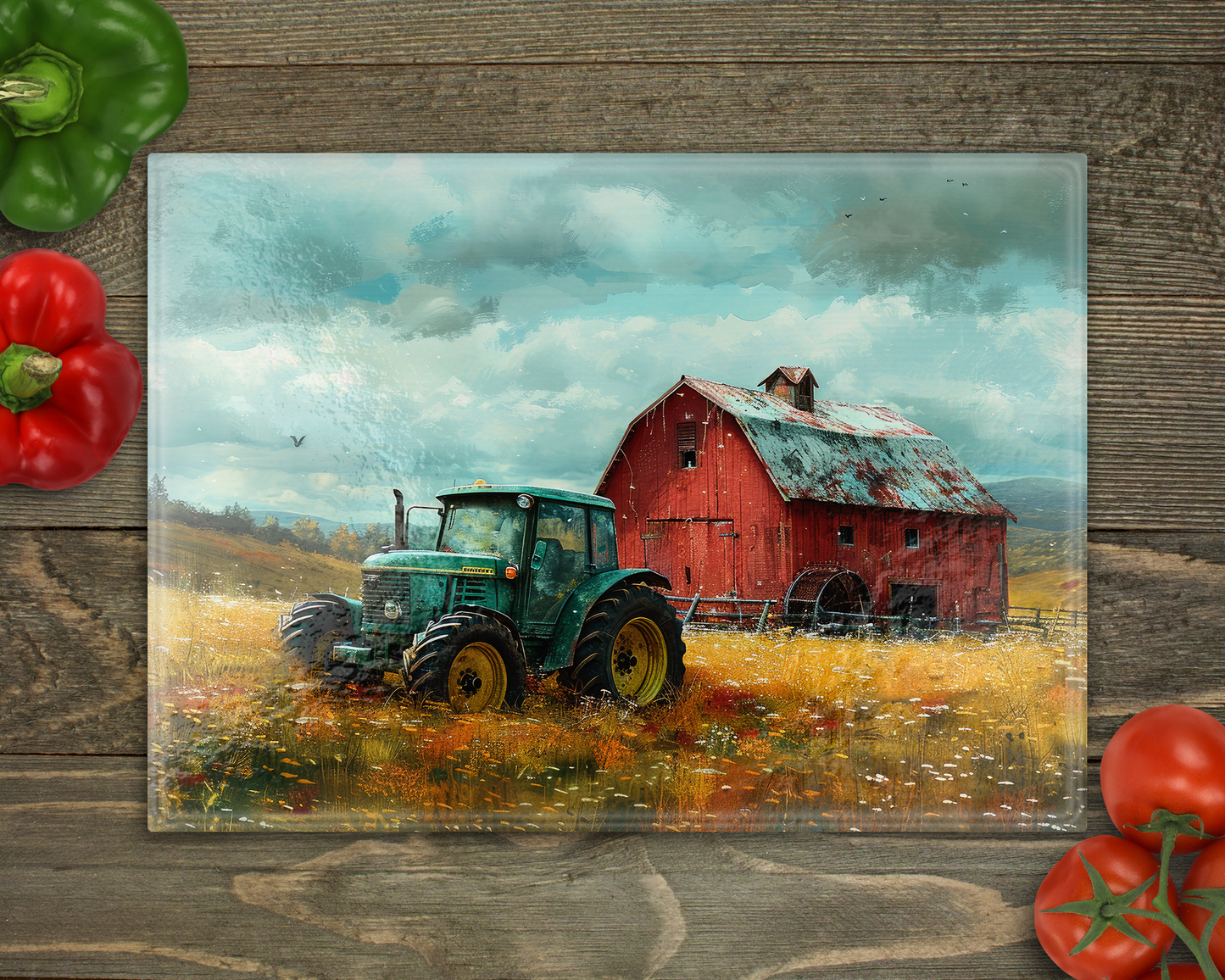 Barn Tractor Glass Cutting Board
