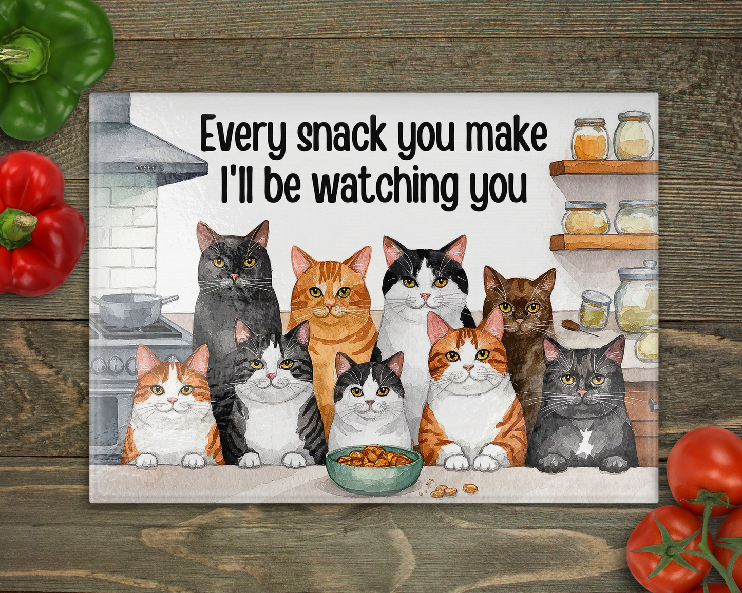 Cat Snacks Glass Cutting Board