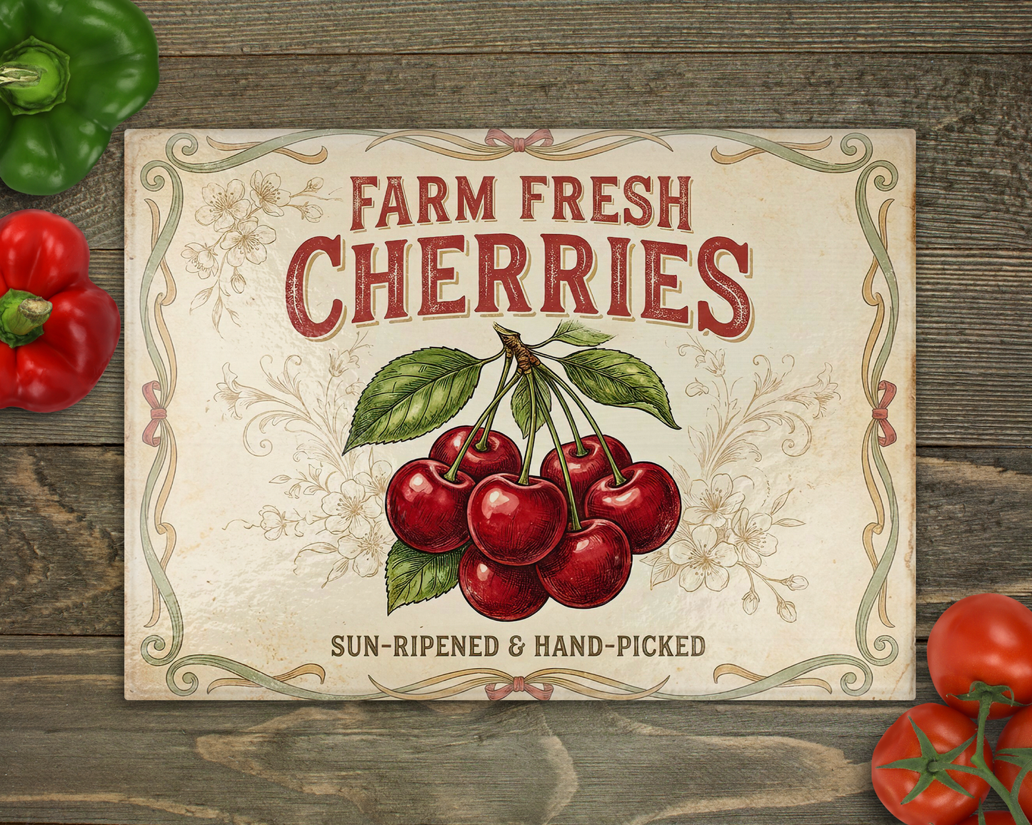 Cherries Glass Cutting Board