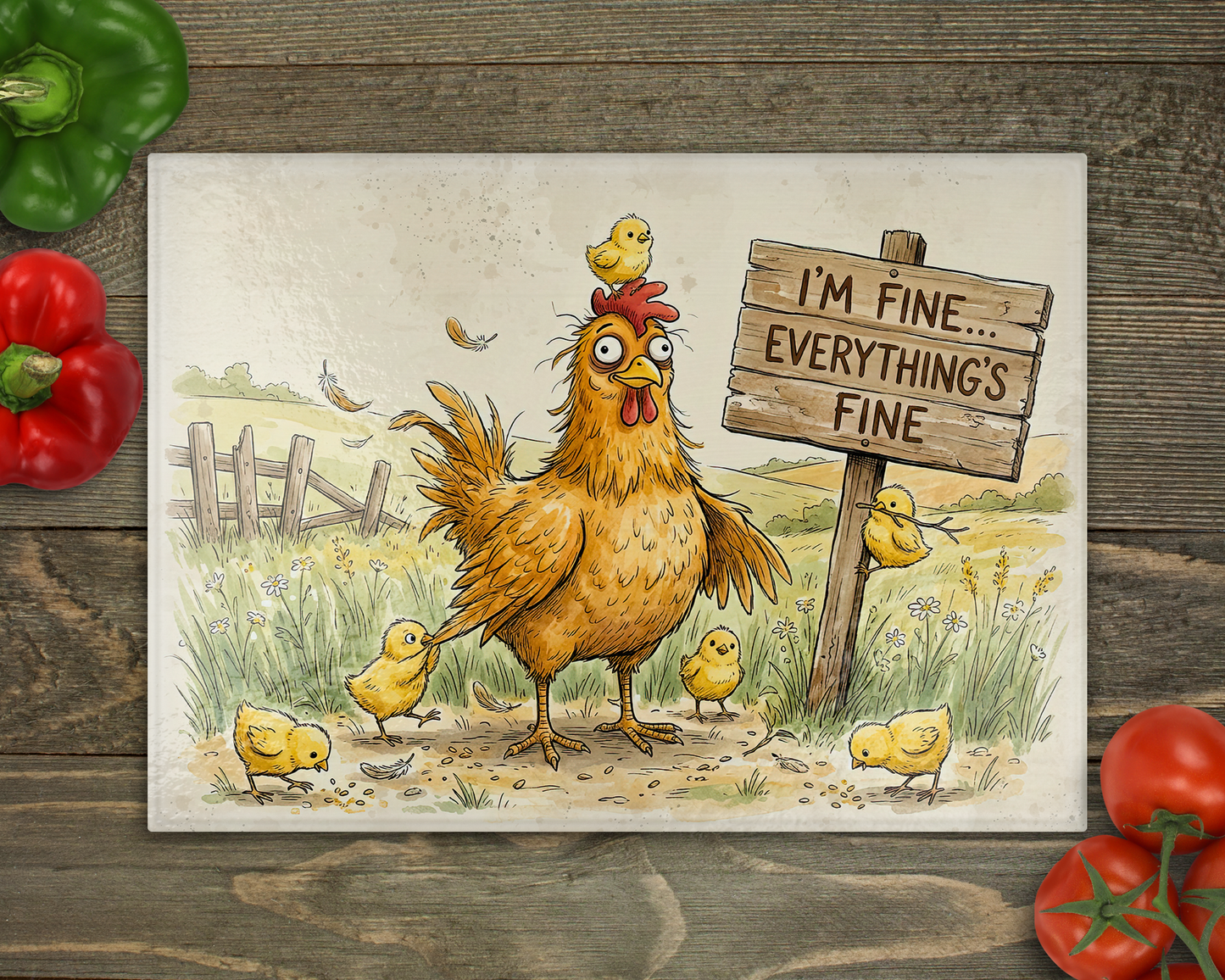 Chickens Fine Glass Cutting Board