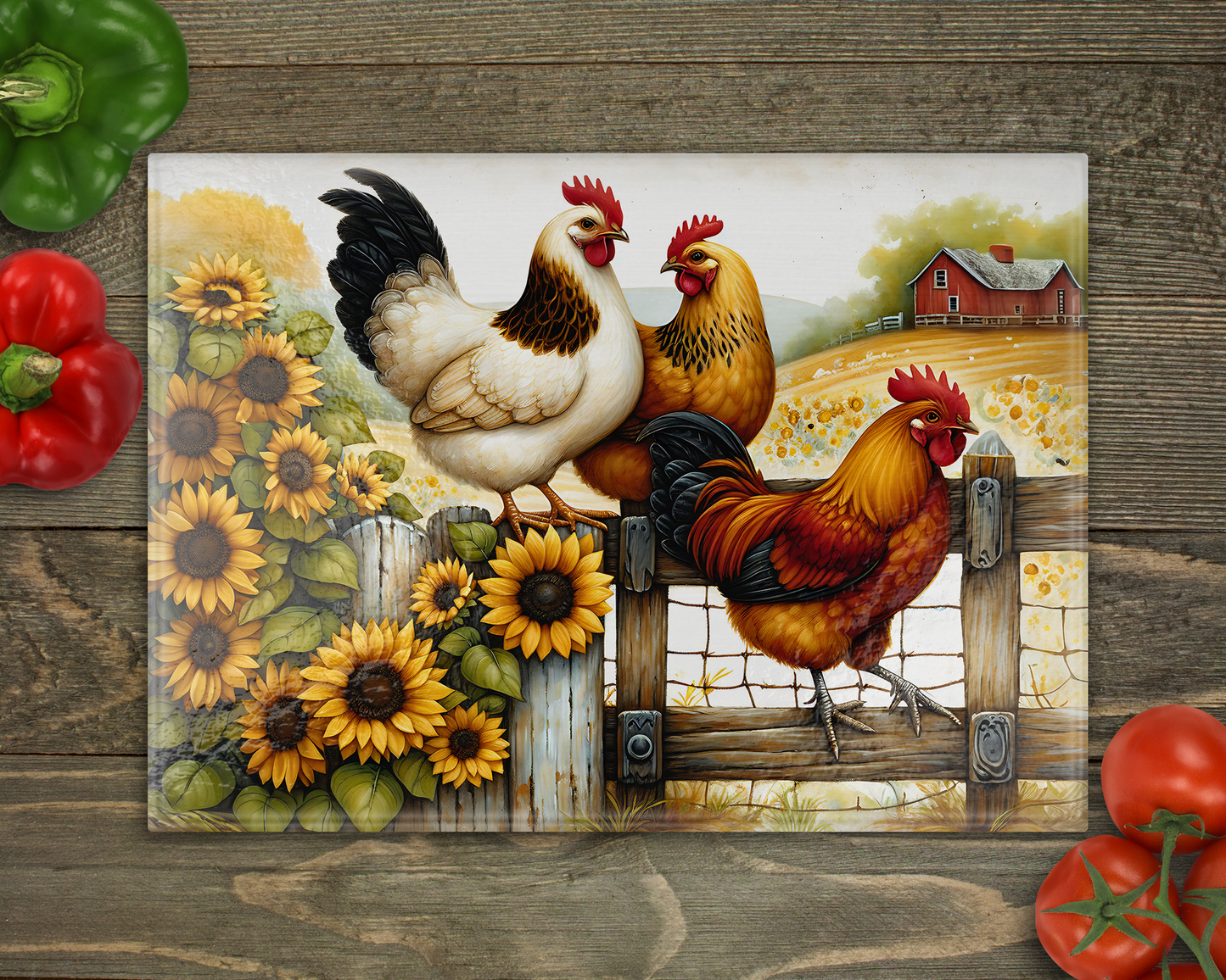 Chickens Farm Glass Cutting Board