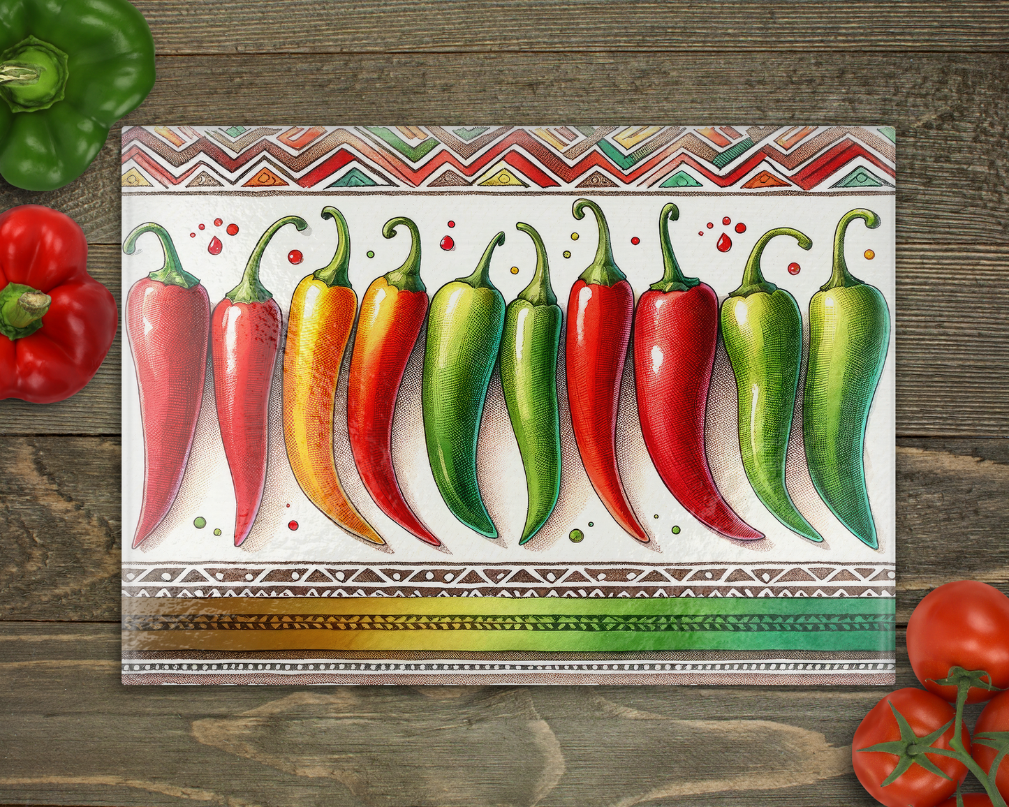 Chili Peppers Glass Cutting Board
