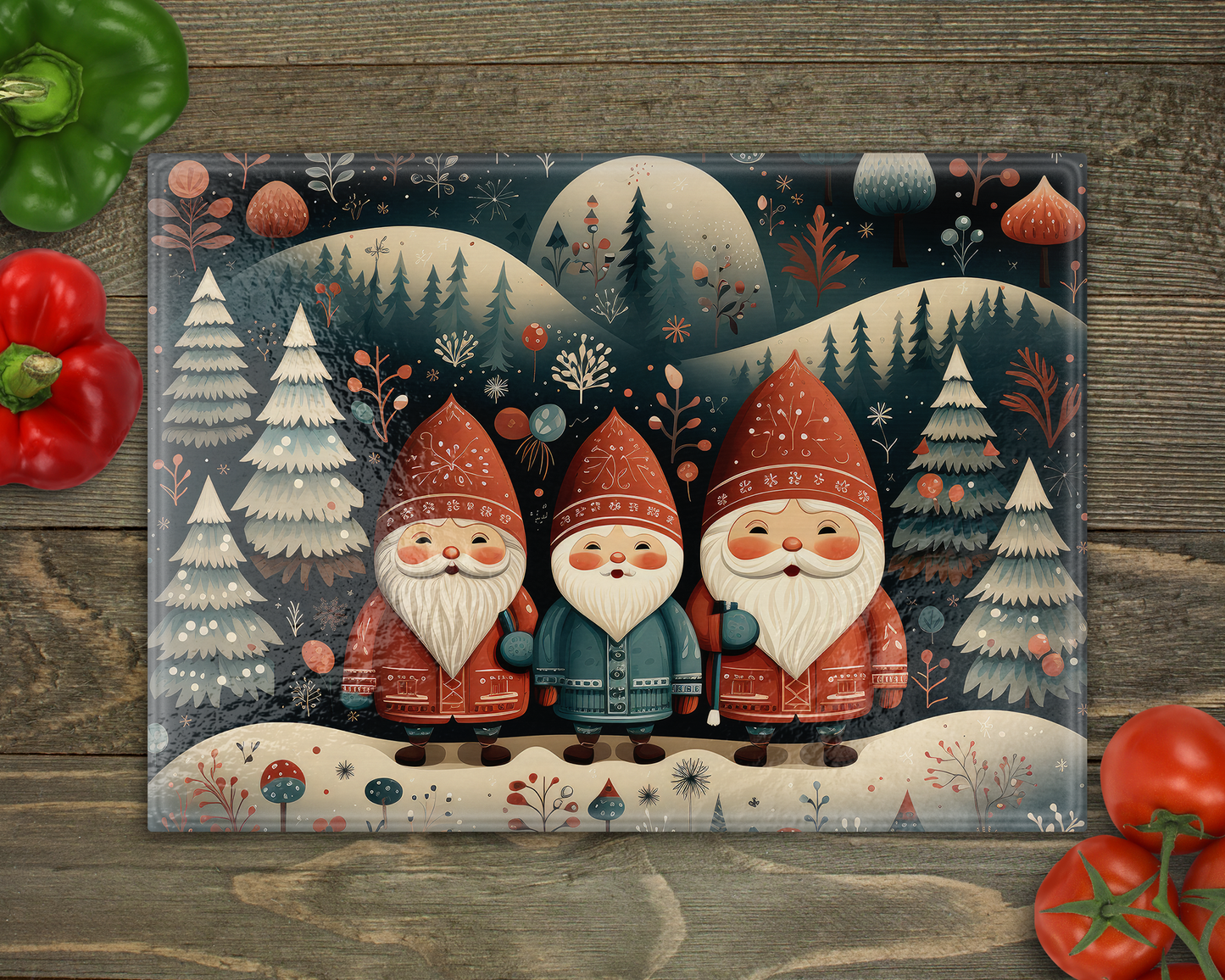 Christmas Gnomes Glass Cutting Board