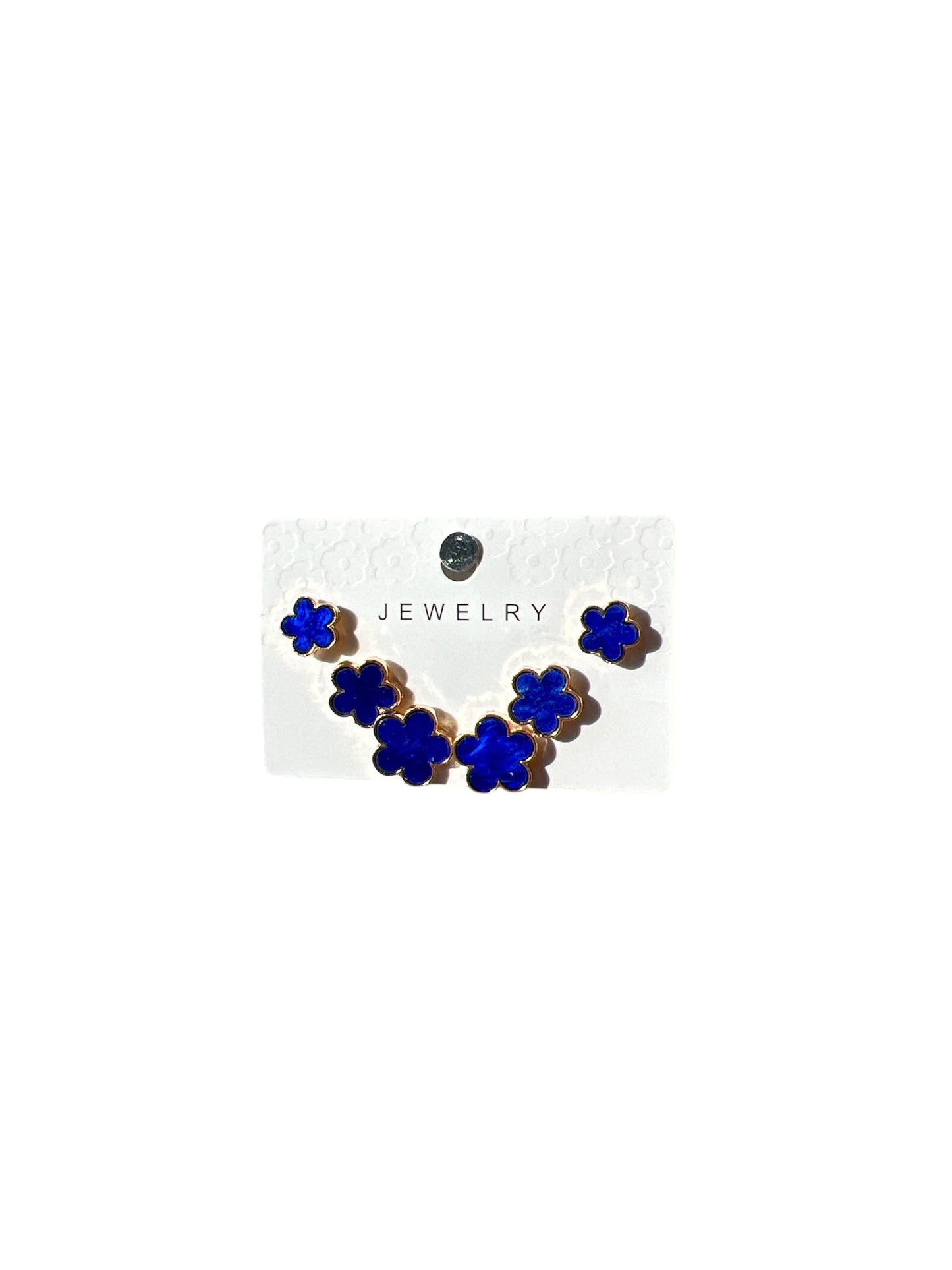 ROYAL BLUE FLOWER GOLD EARRINGS