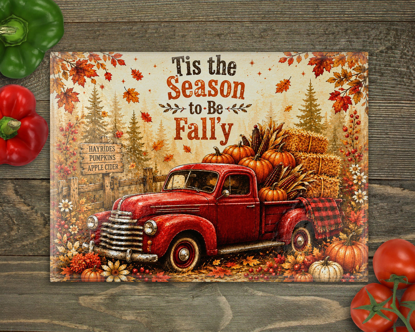 Fall Tis the Season Glass Cutting Board