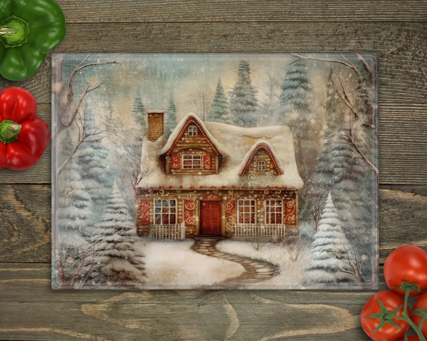 Gingerbread House Glass Cutting Board