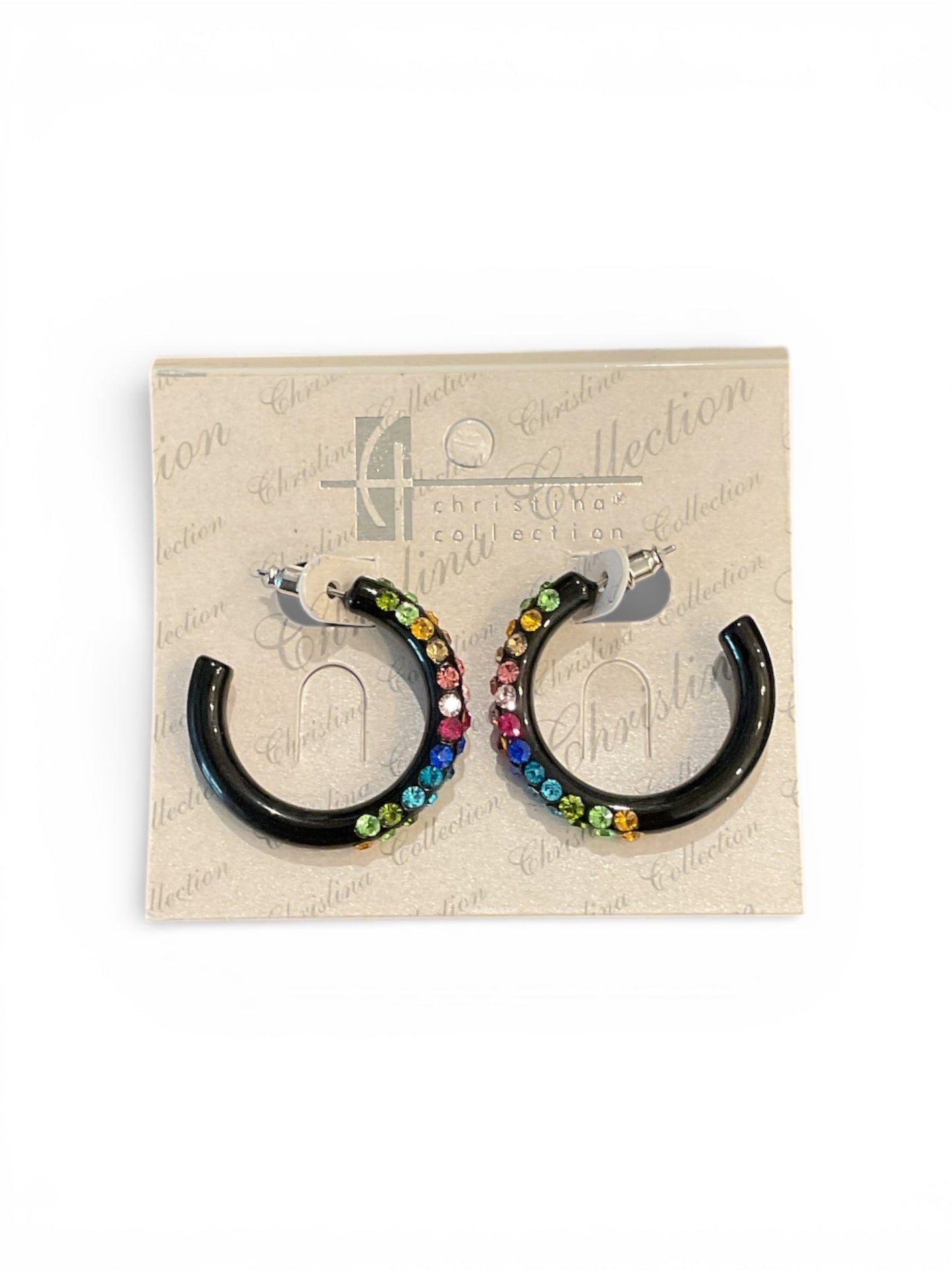 BLACK MULTI-COLOR RHINESTONE EARRINGS