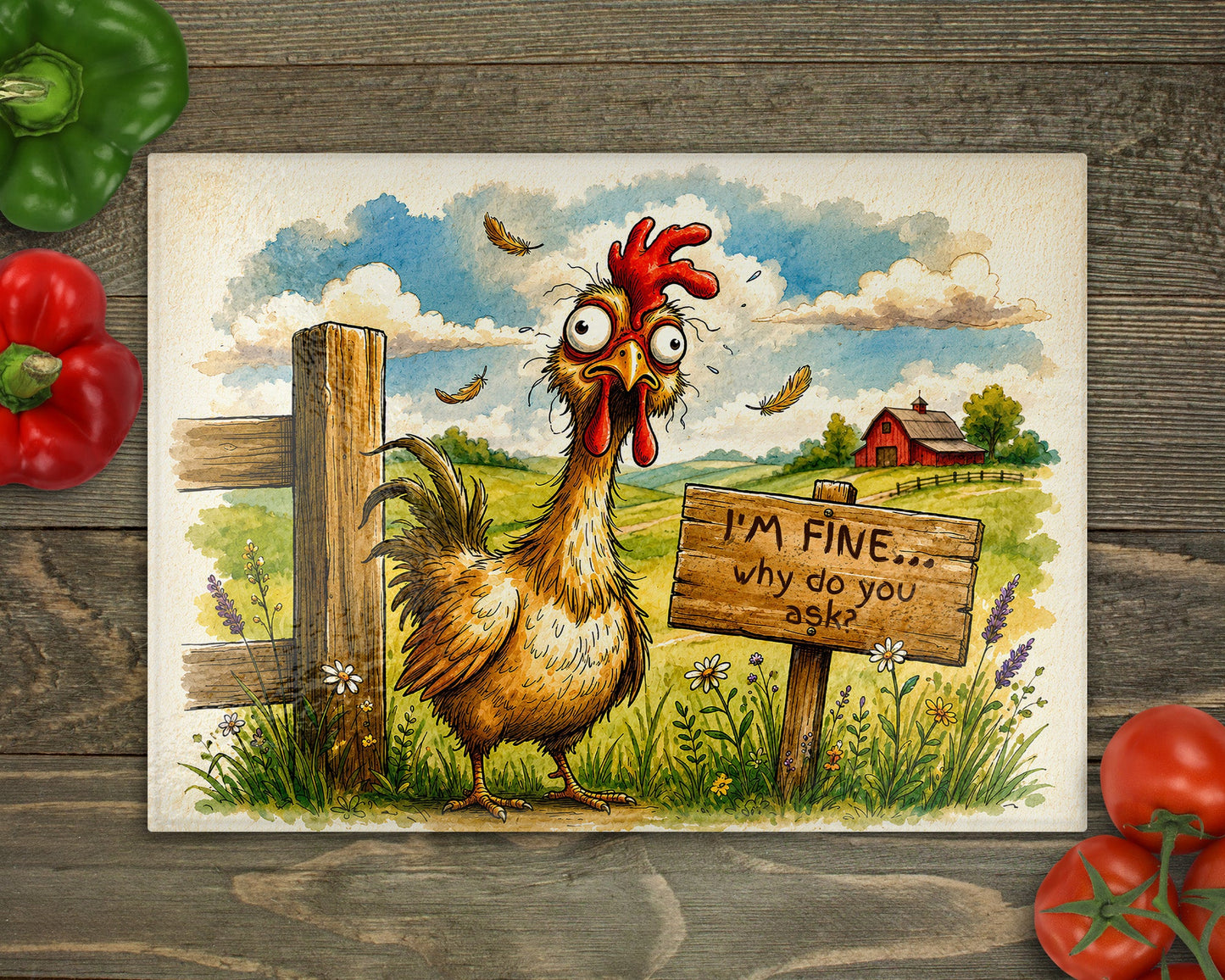 I'm Fine Chicken Glass Cutting Board