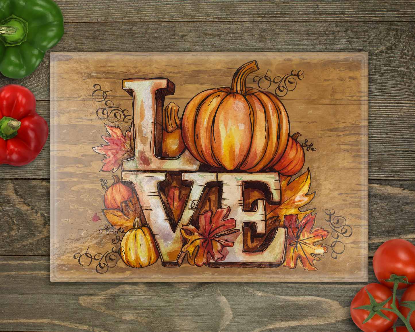 Love Fall Glass Cutting Board