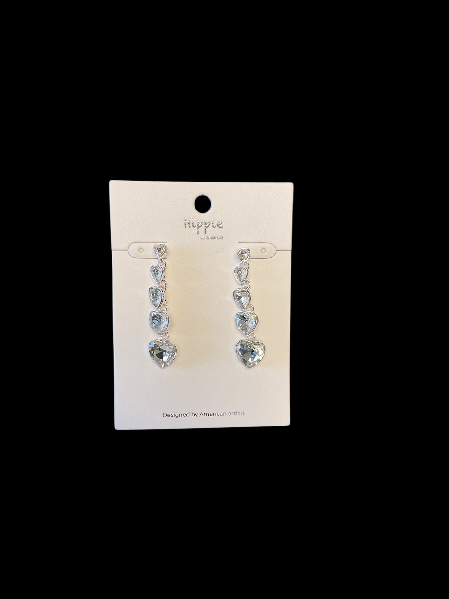 5 TIER HEART SHAPED STONE DANGLE EARRINGS