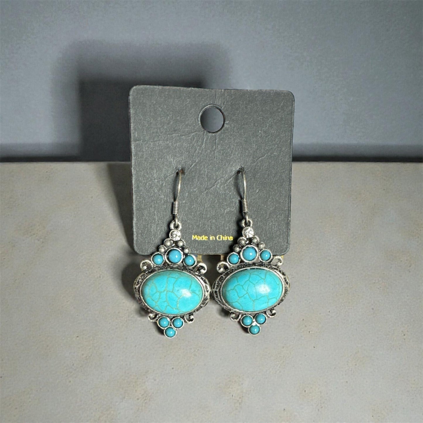 TURQUOISE OVAL ROCK EARRINGS