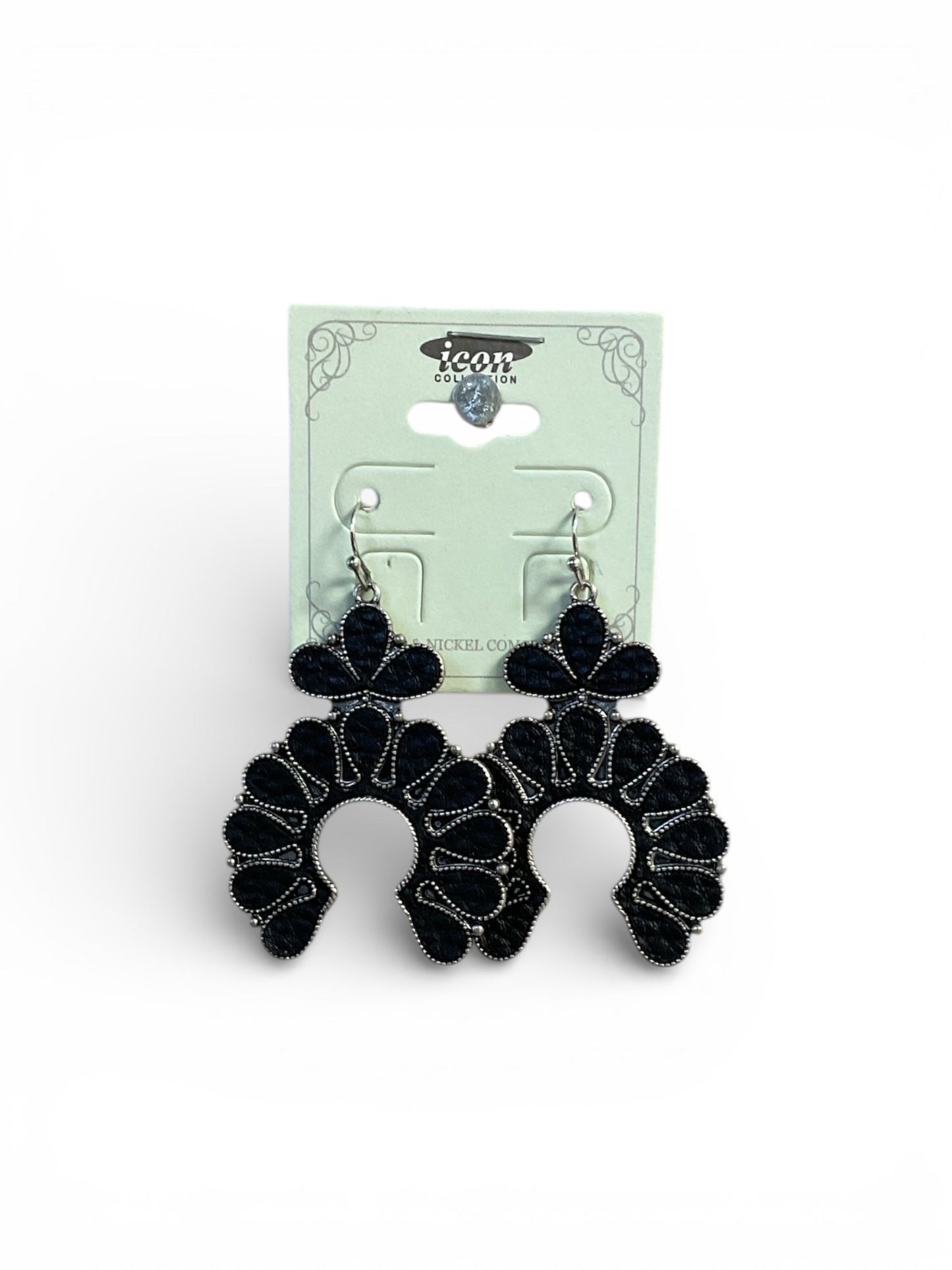 BLACK LEATHER BLOSSOM EARRINGS