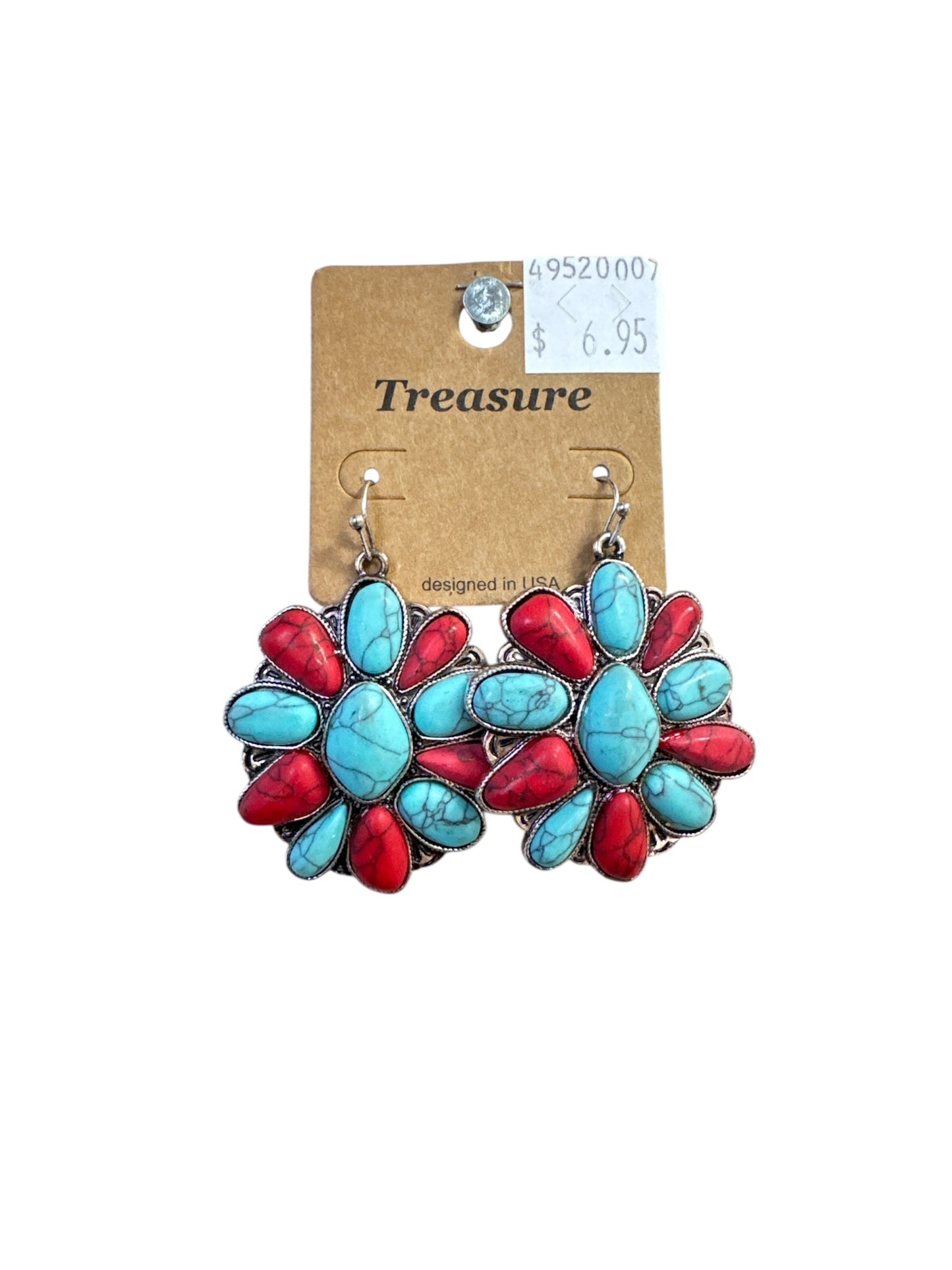 TURQUOISE N' RED SILVER BLOSSOM EARRINGS