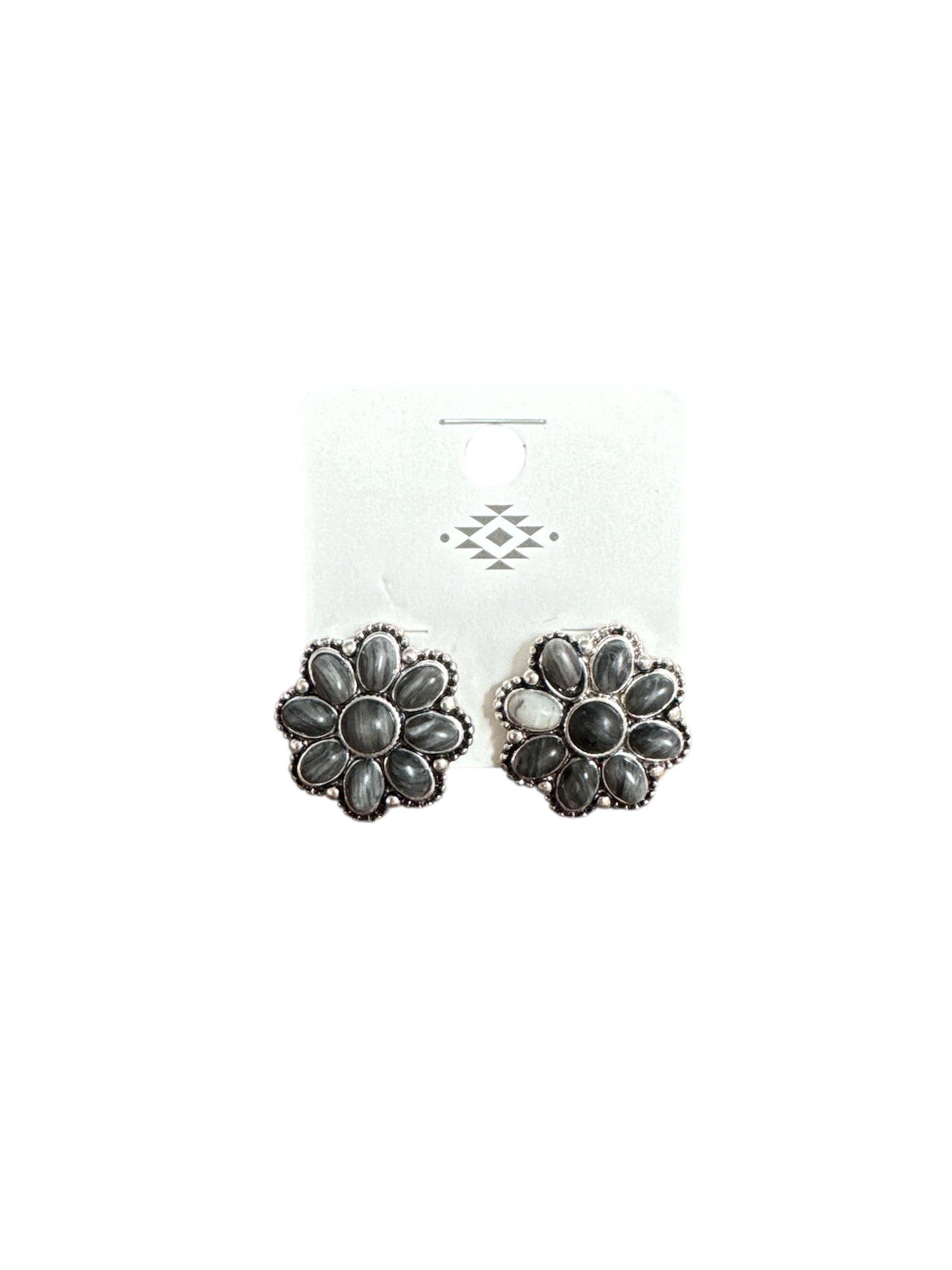 BLACK MARBLE FLOWER BLOSSOM EARRINGS