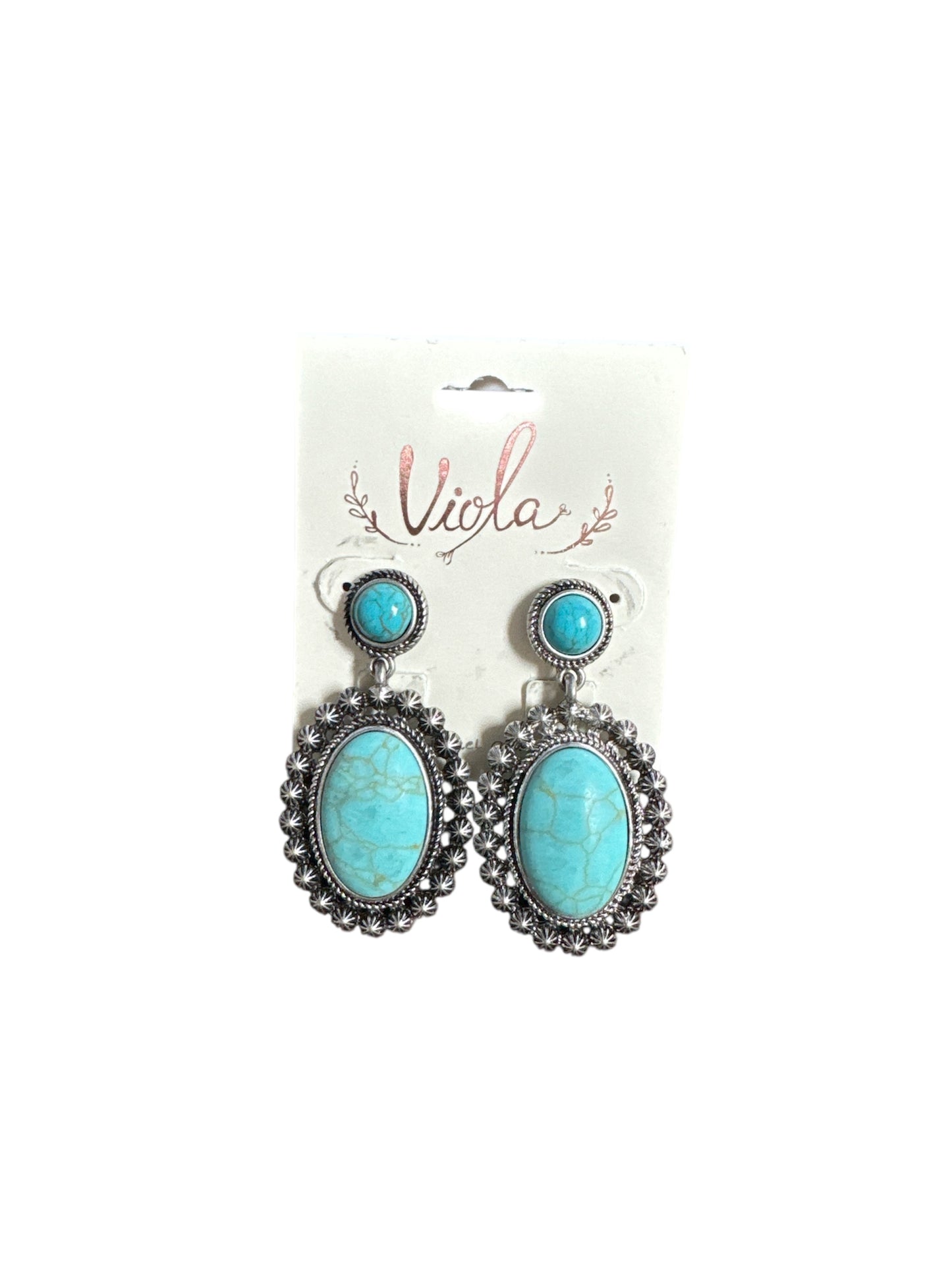 TURQUOISE MARBLE OVAL STONE EARRINGS