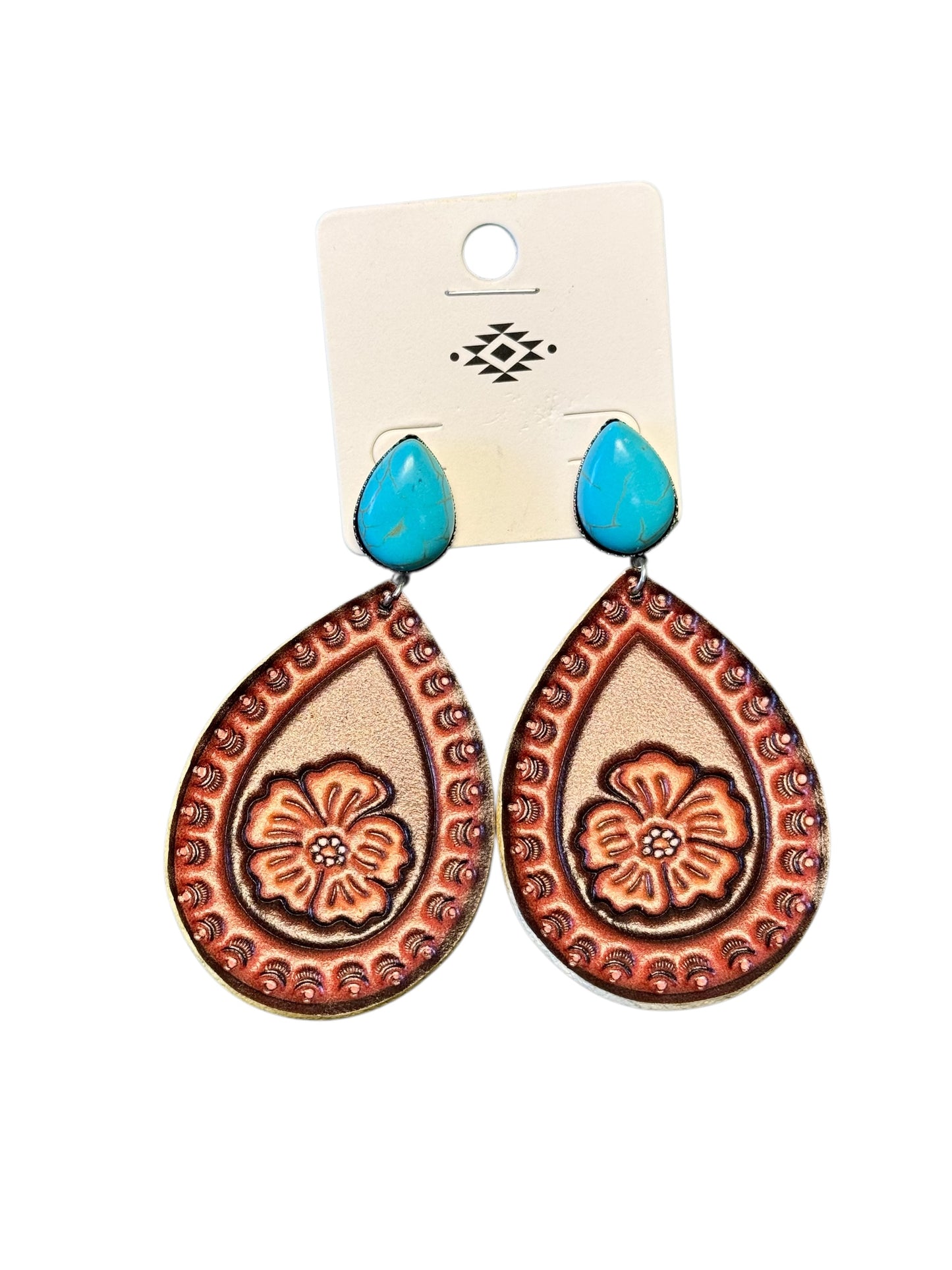 LEATHER TOOLED FLOWER EARRINGS