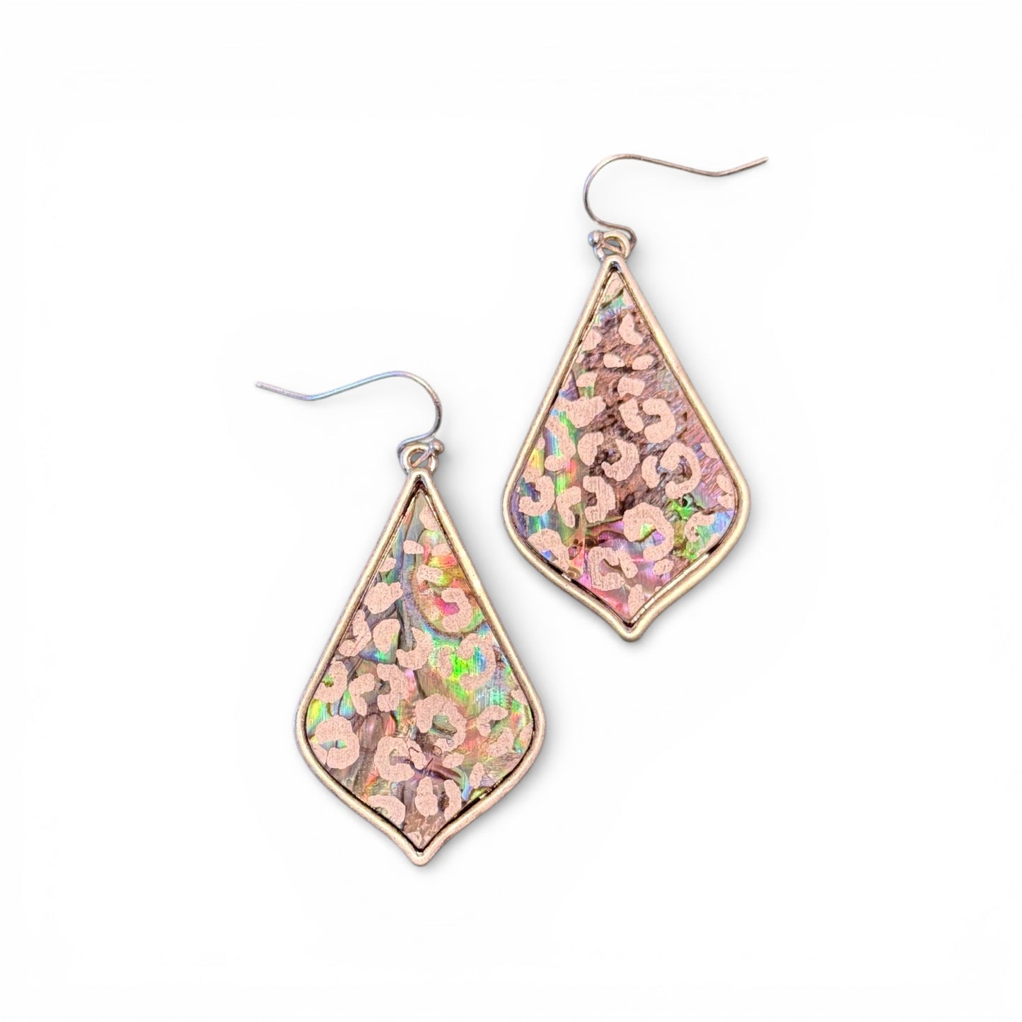 METAL IRIDESCENT LEOPARD PRINT EARRINGS