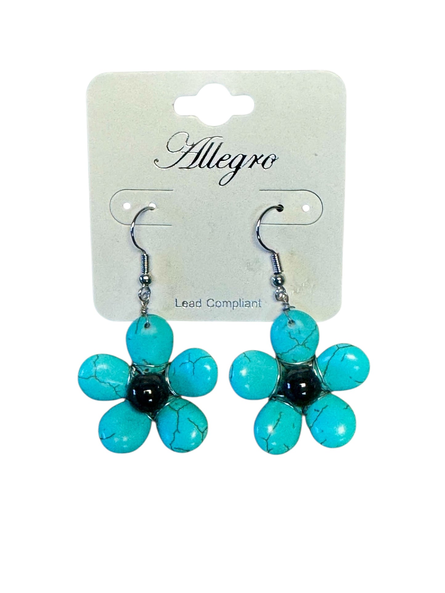 TURQUOISE STONE FLOWER DANGLE EARRINGS
