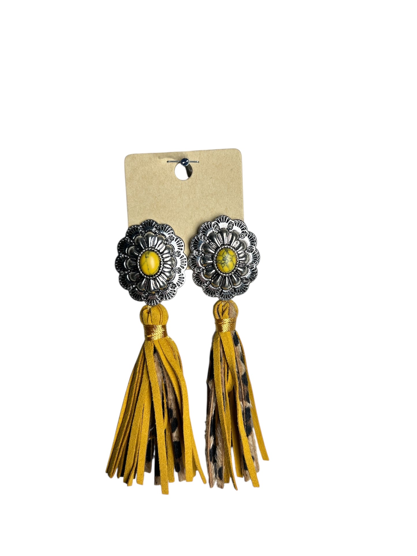 MUSTARD N' LEOPARD TASSEL EARRINGS