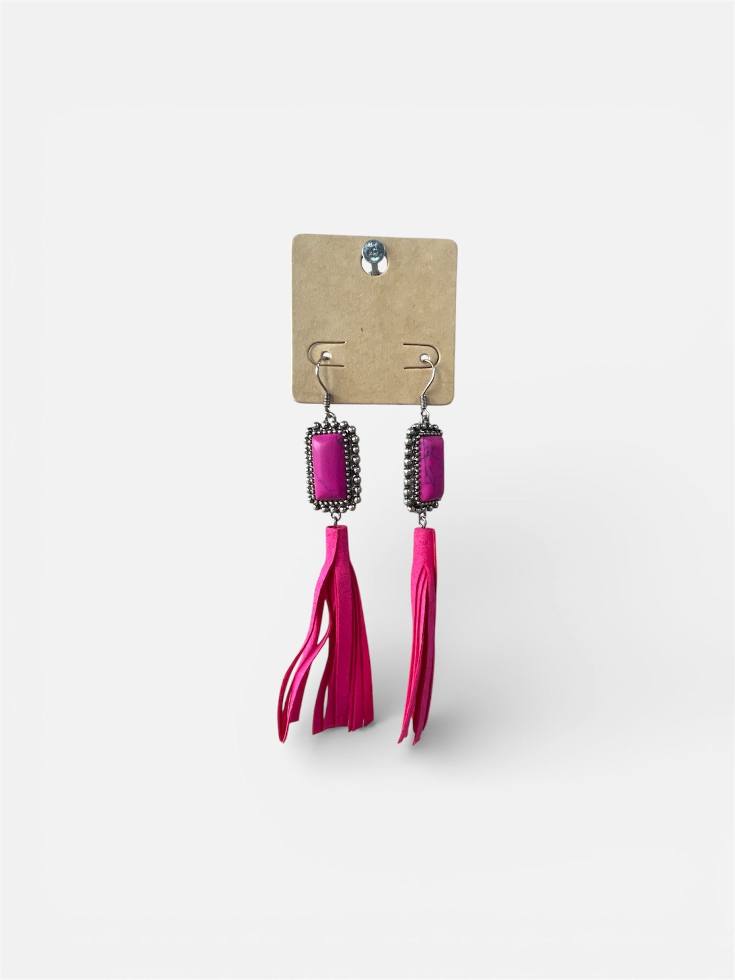 PINK SQUARE TASSEL EARRINGS