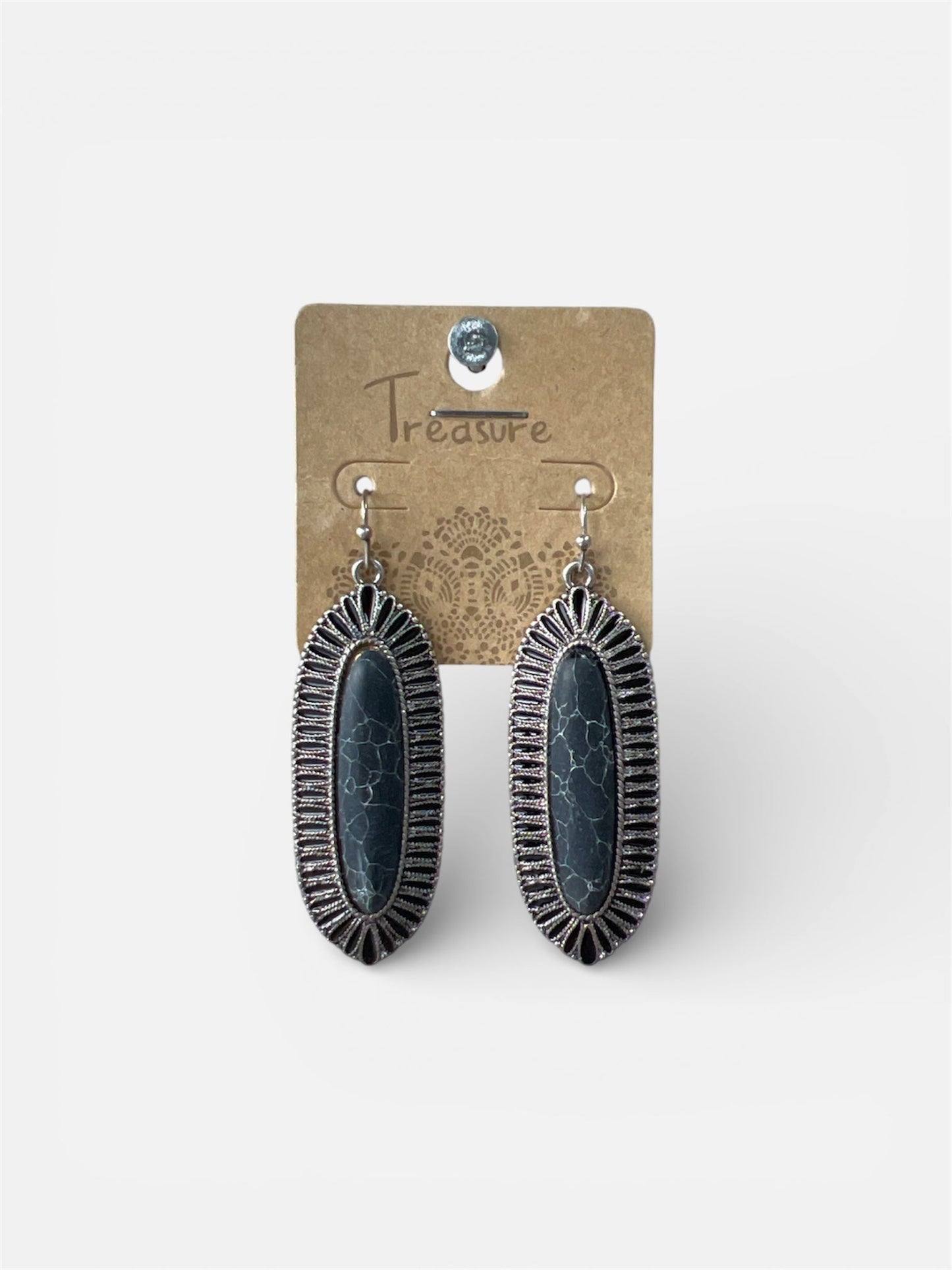 BLACK MARBLE OVAL EARRINGS