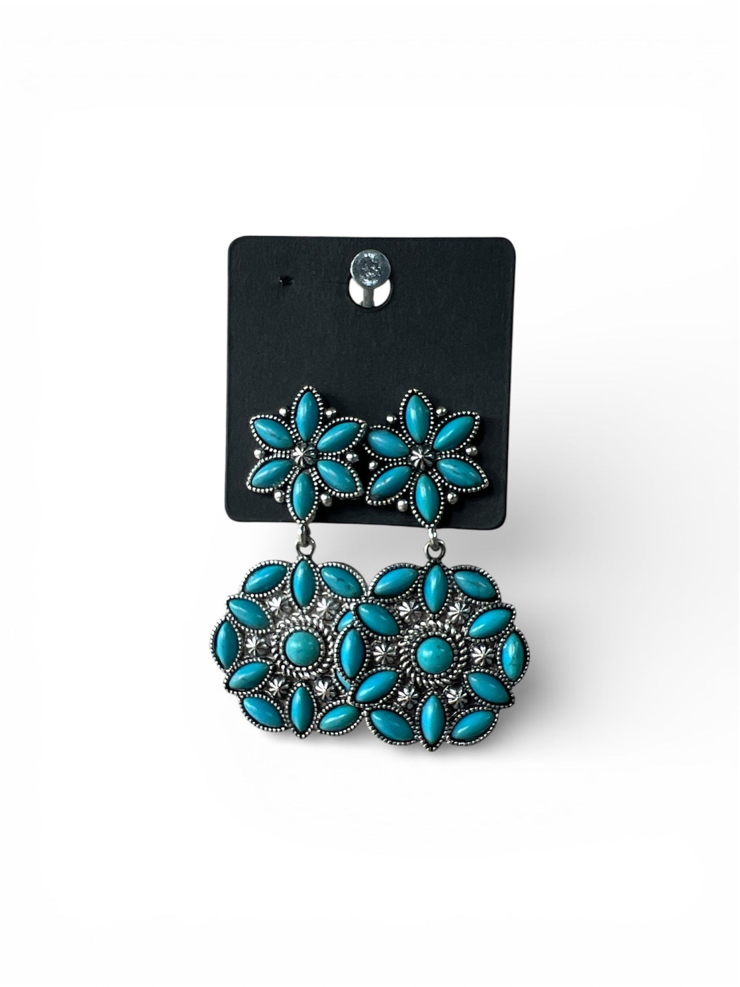 TURQUOISE FLOWER BLOSSOM DANGLE EARRINGS