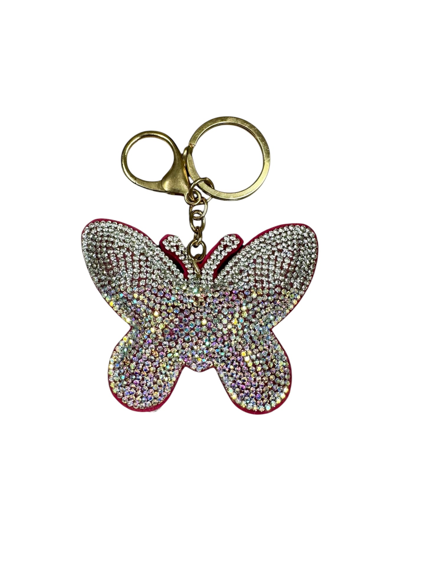 PINK AND AB PUFF BUTTERFLY KEYCHAIN