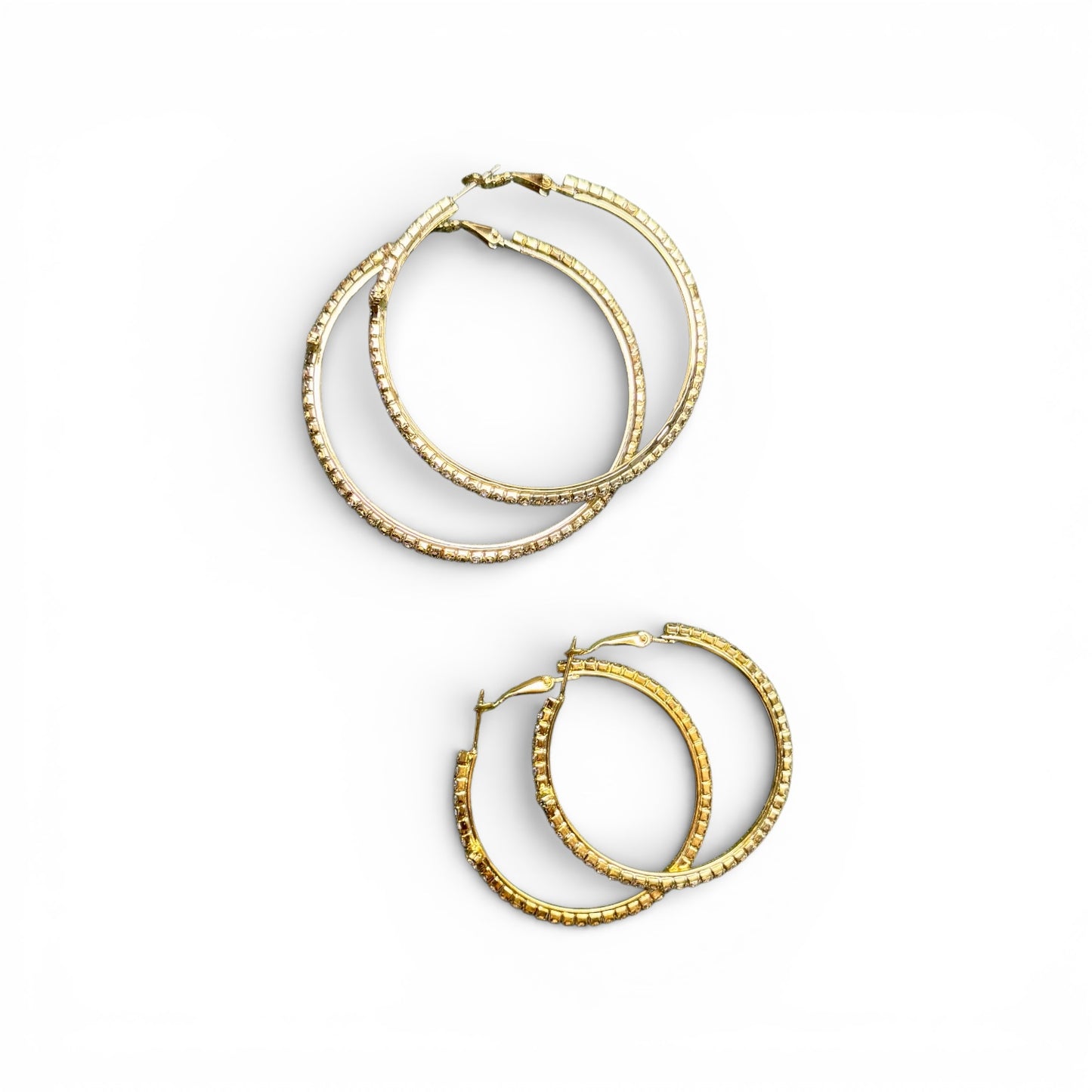 GOLD CROSS HOOPS WITH WHITE RHINESTONES