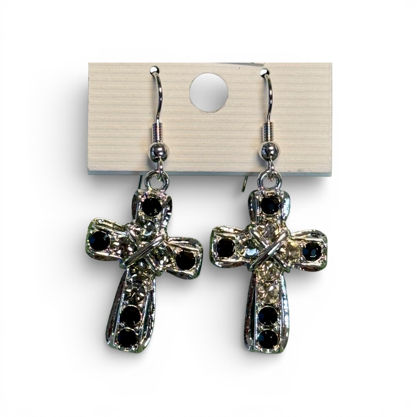 SILVER AND BLACK CROSS DANGLES