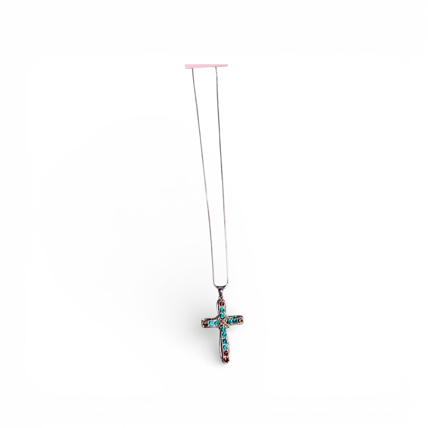 SILVER CROSS WITH COLOR RHINESTONES
